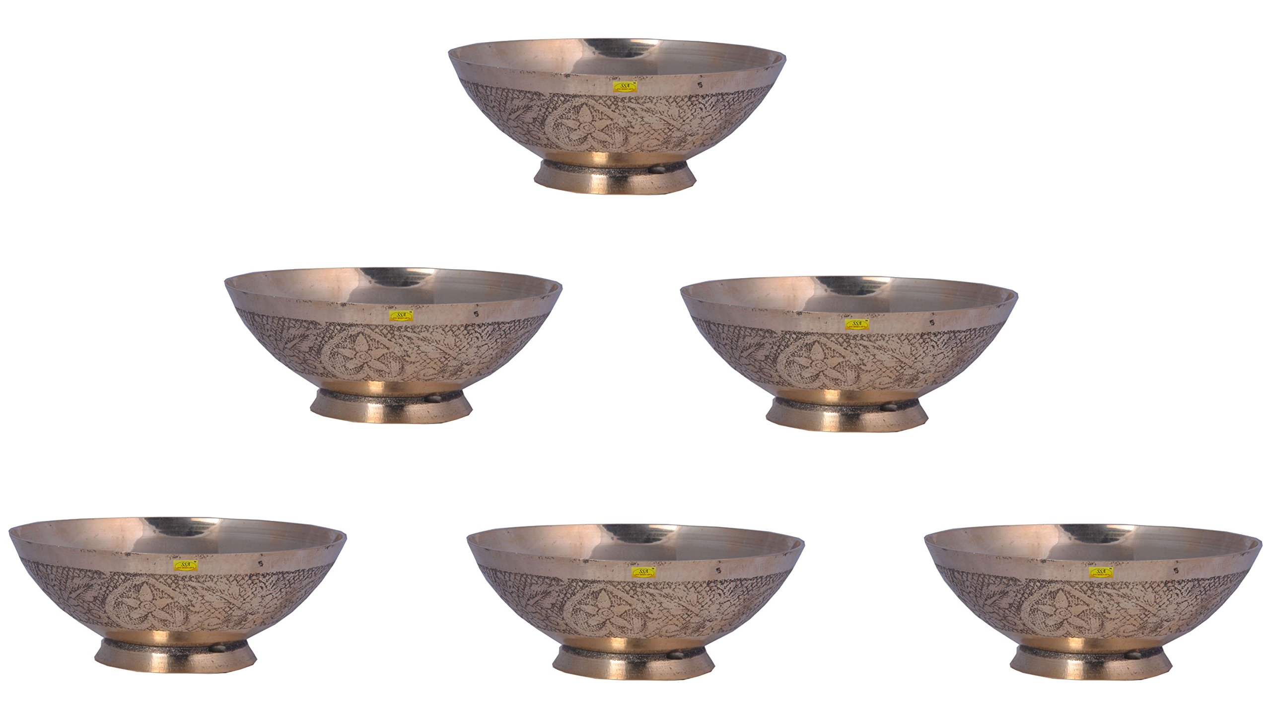 Shiv SHAKI Arts Handmade Pure Set of 6 Brass Bowl/Katori Embossed Design Volume= 250 ml Each