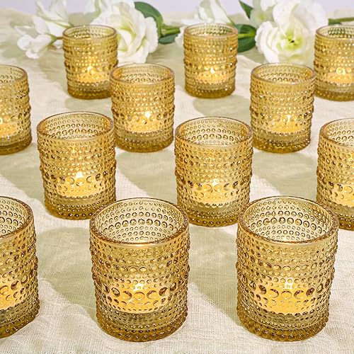SUPMIND 24 portavelas votivas, portavelas de cristal dorado a granel para centro de mesa, velas de té para bodas, fiestas y decoración del hogar