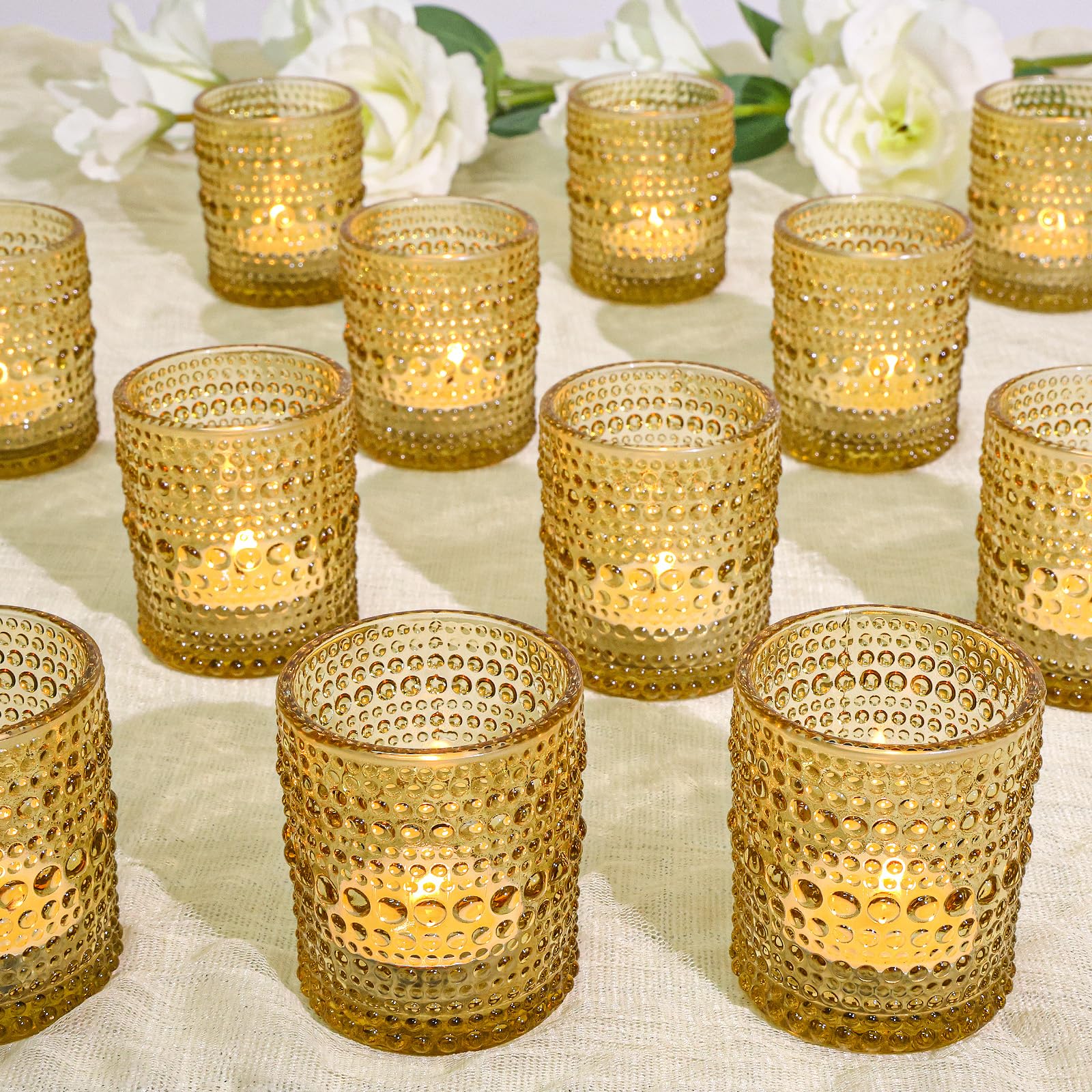 SUPMIND 24pcs Votive Candle Holders, Gold Glass TeaLights Holder Bulk