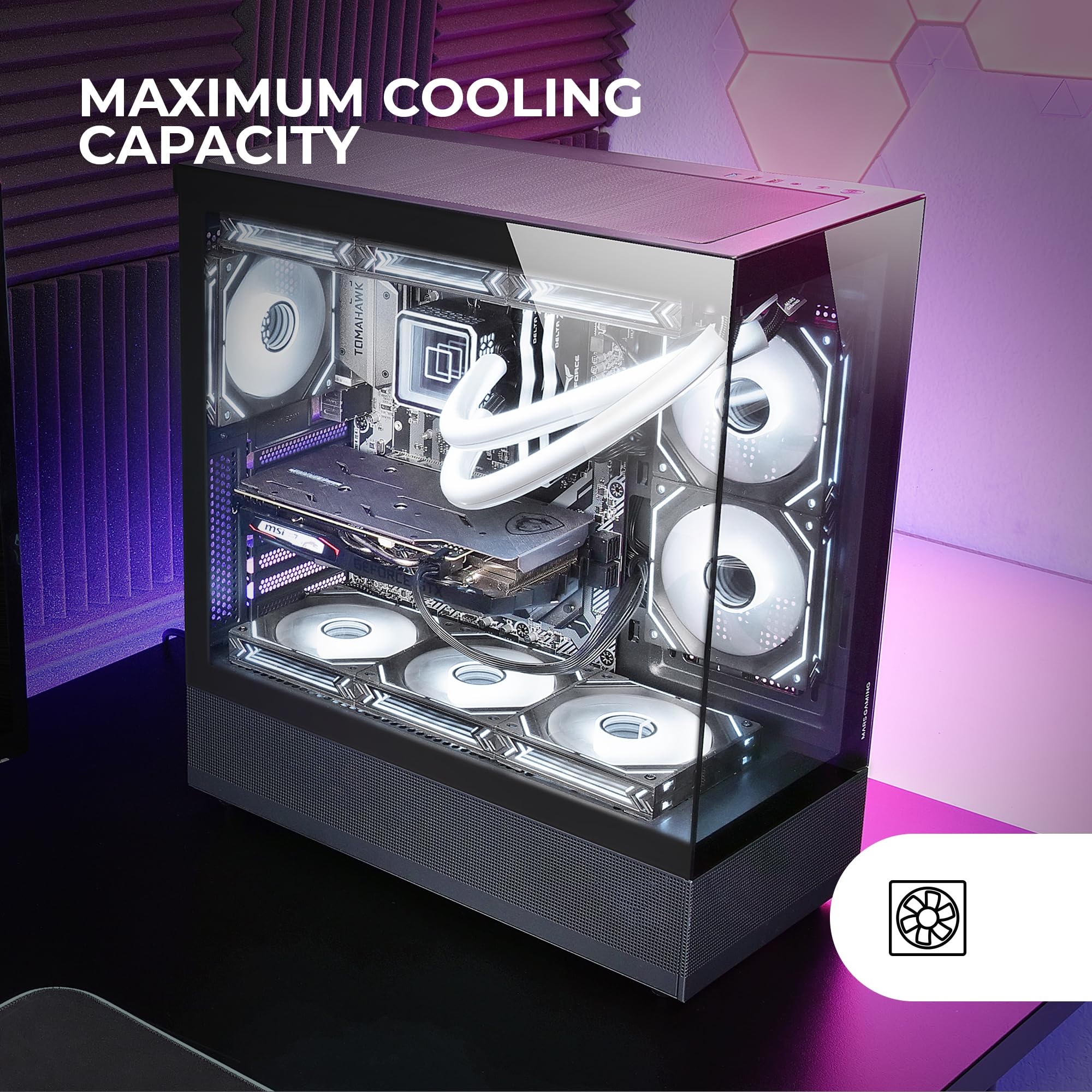 Mars Gaming MC-SET, Case PC ATX, Pannelli Frontali e Laterali Vetro Temperato Continuo, Design Inferiore con Tecnologia AirTech Mesh, Semitower Gaming Doppia Camera, Capacità Fino a 9x Ventola, Nero