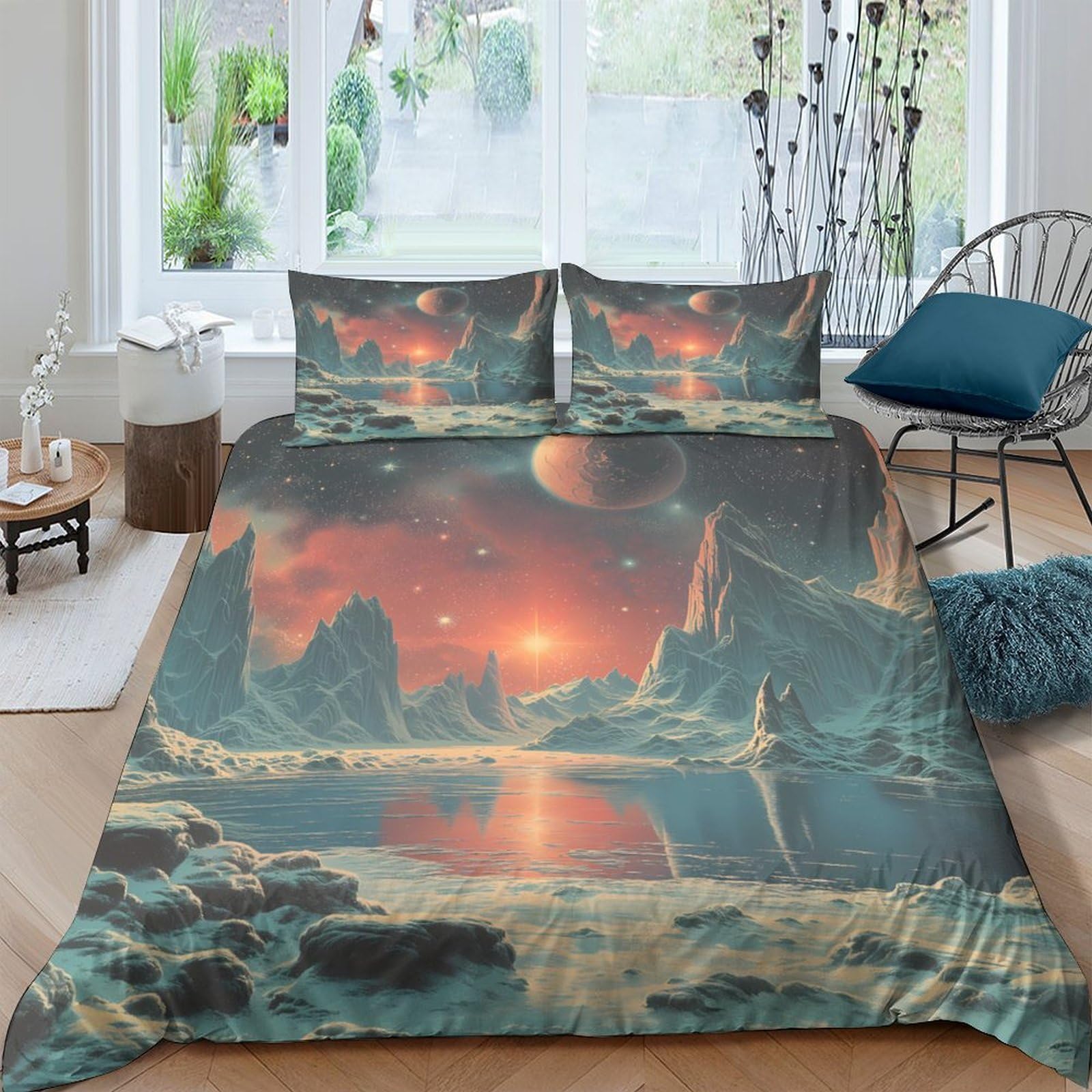 Ctjqhvkz Style-8 3D Printed Alien Landscape Fitted Sheet Microfiber Soft Breathable Fantasy Planet Mattress Cover For Bedroom Decor Single（135X200cm）