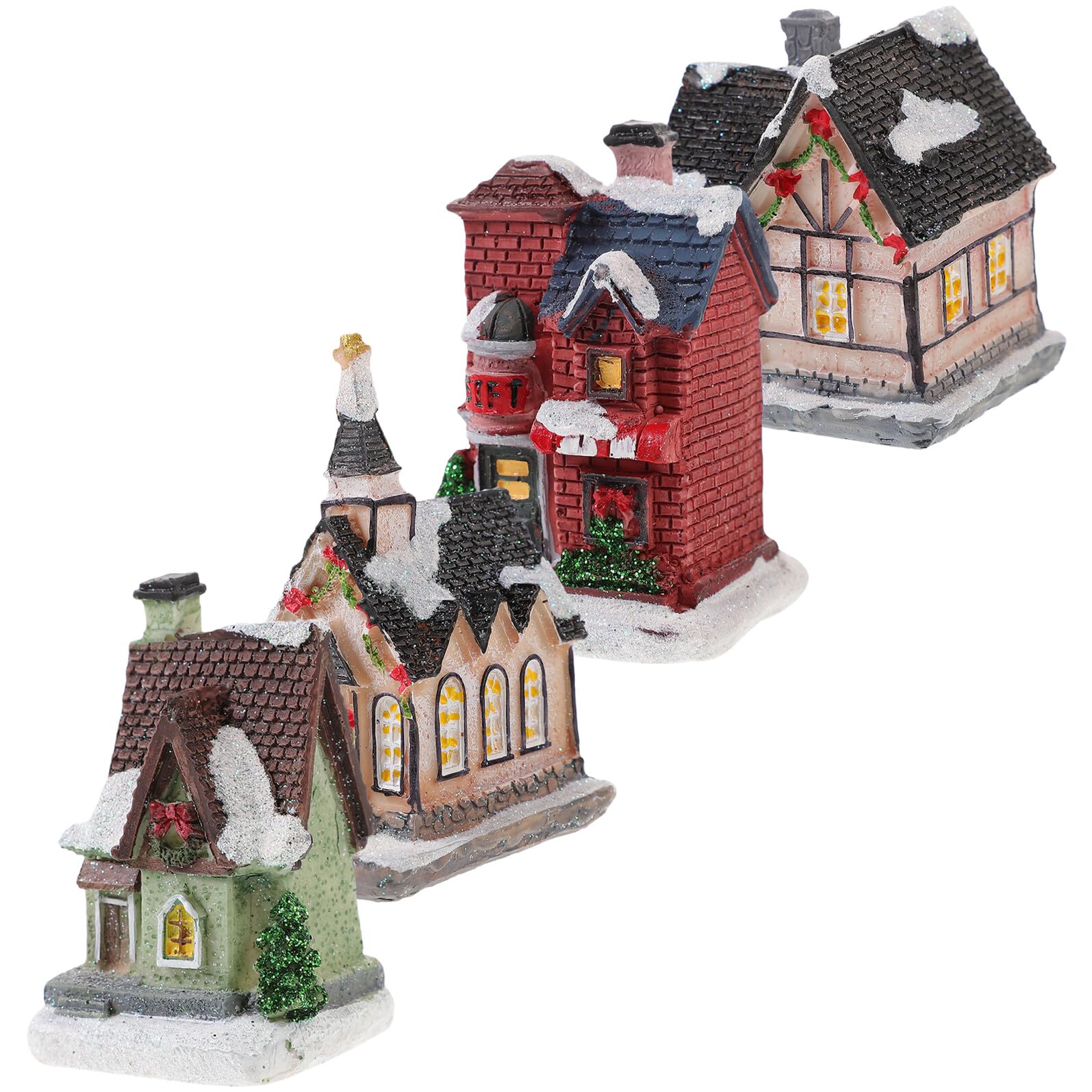POPETPOP Adorno de Resina Luminosa para Navidad Diseño de Casita, Batería Incluida, Detalles Delicados para Decorar Escritorio o Comedor en Casa Varios Estilos
