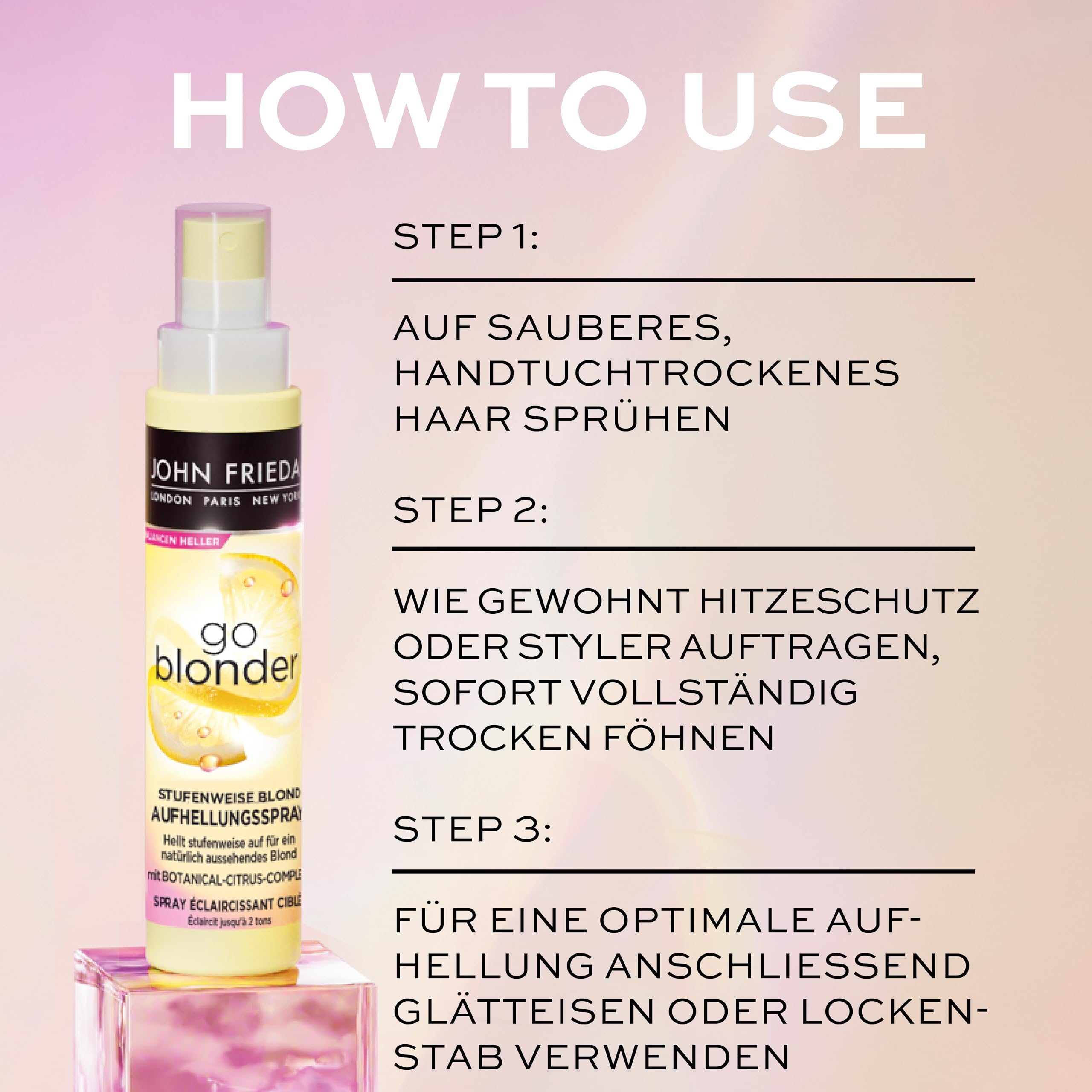 John Frieda Go Blonder spray rozjaśniający – stopniowy blond – zawartość: 100 ml – stopniowo rozjaśnia – dla naturalnie wyglądającego blondu
