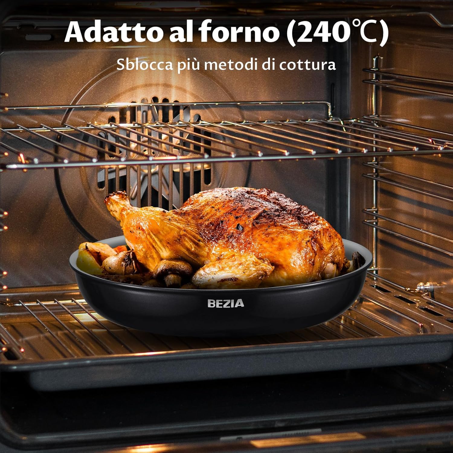 BEZIA Set pentole antiaderenti induzione con sano rivestimento in ceramica | Set pentole e padelle da 10 pezzi con manici staccabili, set da cucina per camper a induzione con manici rimovibili