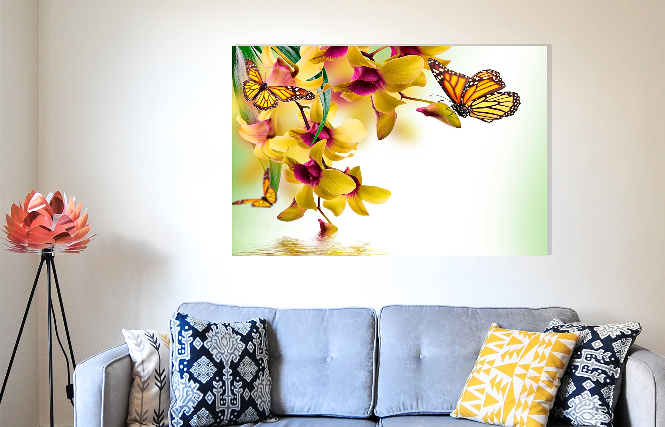 Stampe su tela con fiori blu e bianchi, arte della parete, Boho, poster di grandi dimensioni, dipinti su tela, quadri, decorazioni per il soggiorno, 80x160 cm (31x63 pollici) con cornice