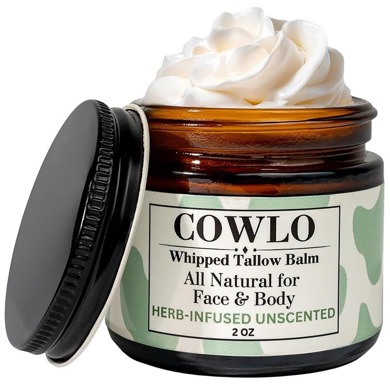 Manteiga corporal de sebo bovino batido Cowlo com ervas, sem fragrância, 57 g