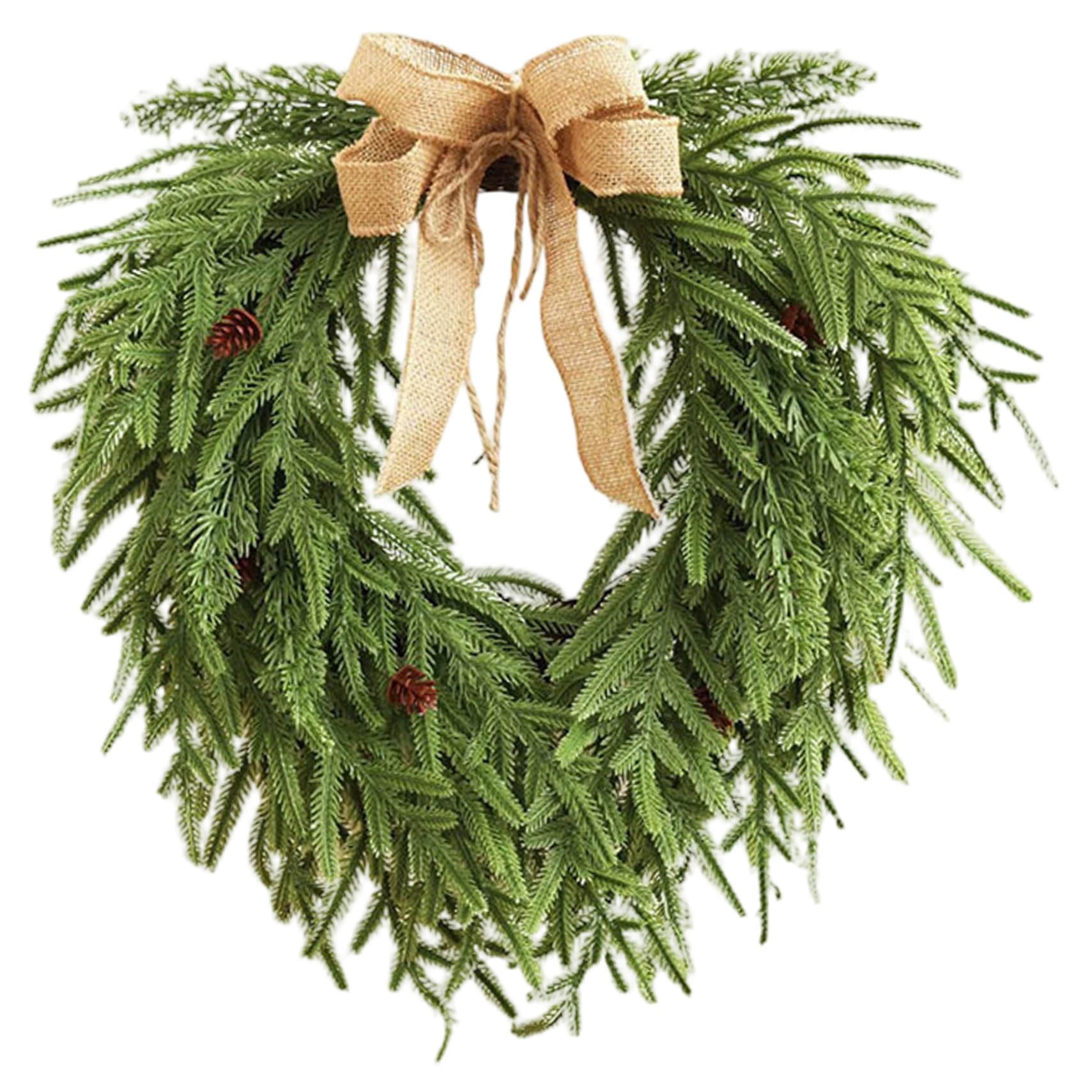 Coronas Artificiales de Pino Norfolk de 20 Pulgadas para Puerta de Entrada, Corona de Navidad Verde Artificial, decoración navideña para Interiores y Exteriores, para Manto, Pared, Ventana