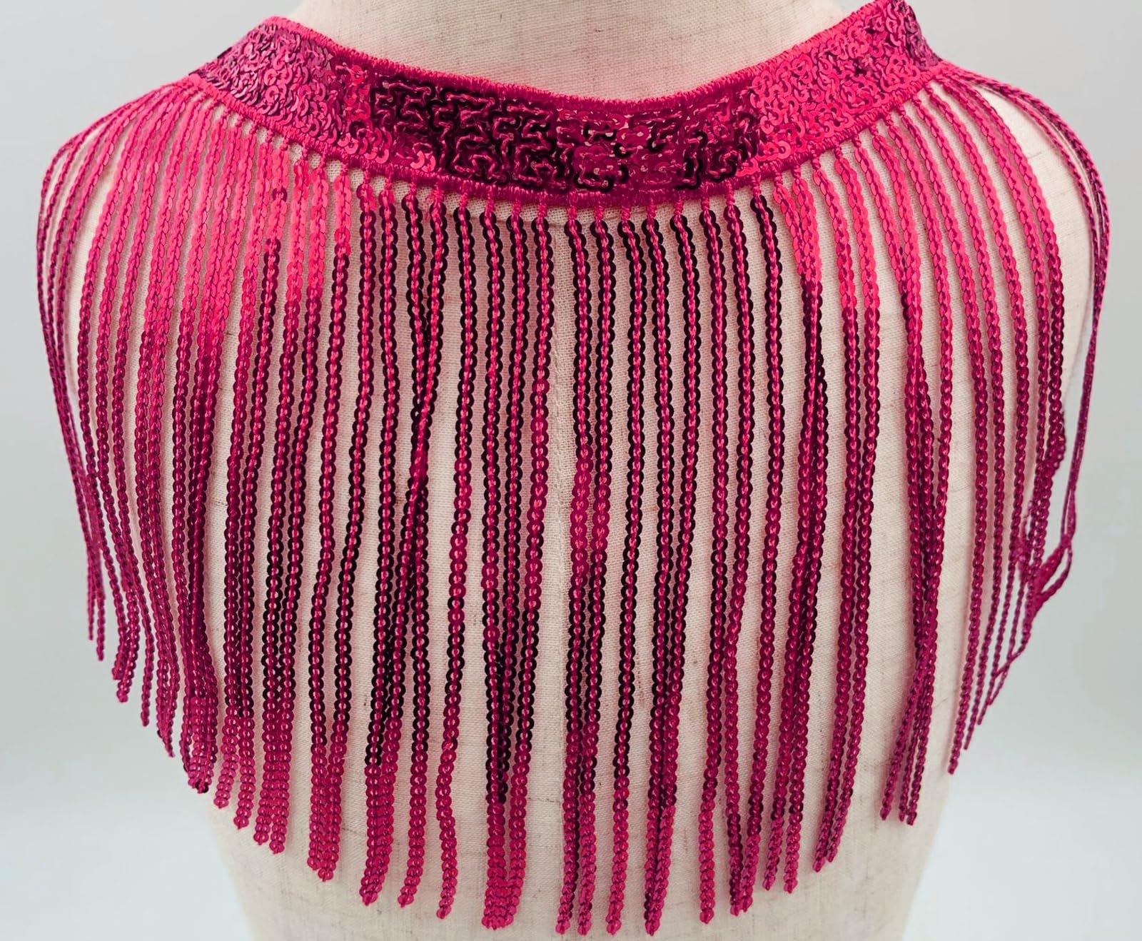 2 Meters Sequin Tassel Trim 15 cm 6" Luxury Fringe Fringing 24 (Cerise)