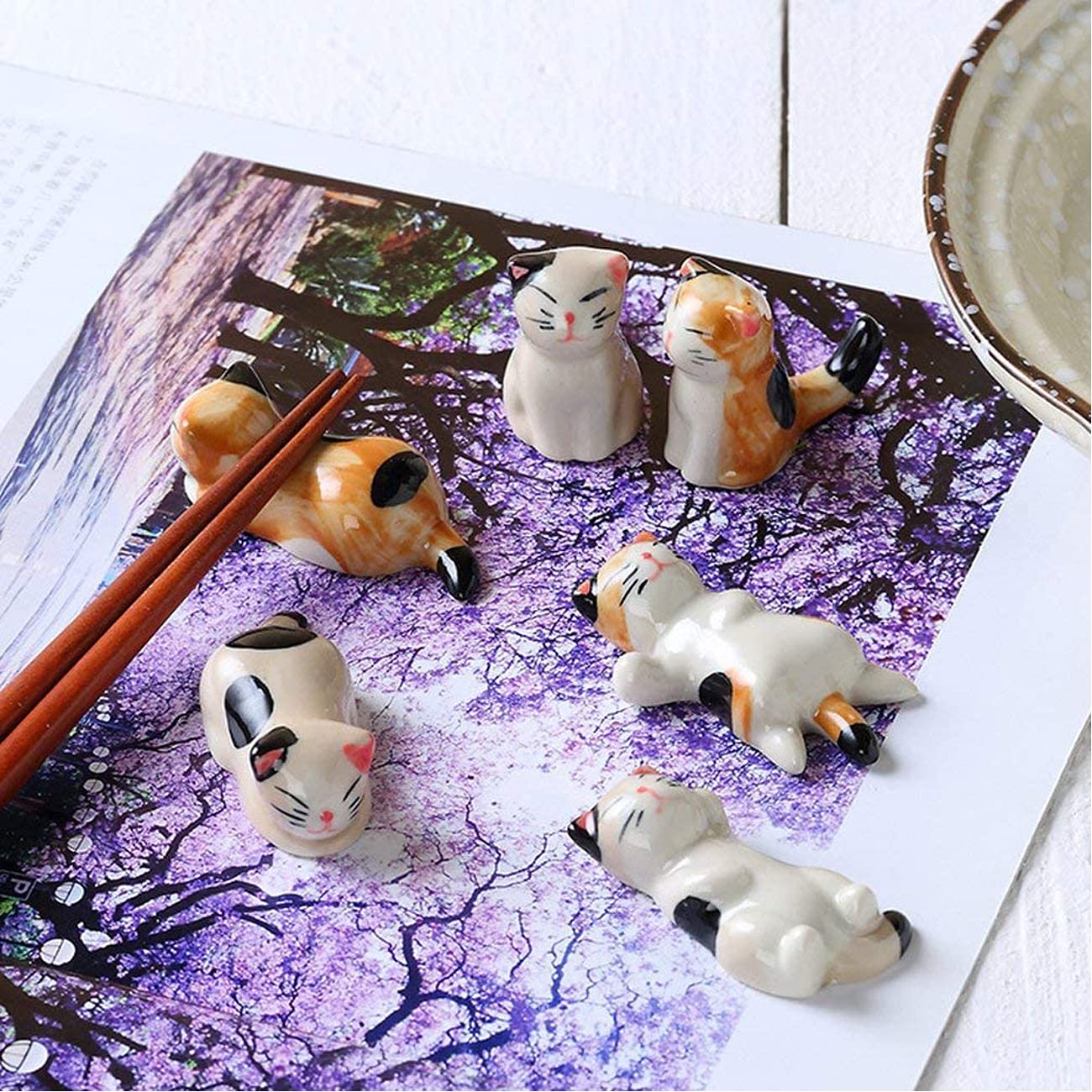 12 sztuk ceramicznych uchwytów na pałeczki dla kotów, pałeczki, ceramiczne pałeczki, stojaki, łyżki, nóż, widelce, naczynia, rękodzieło, ornamenty