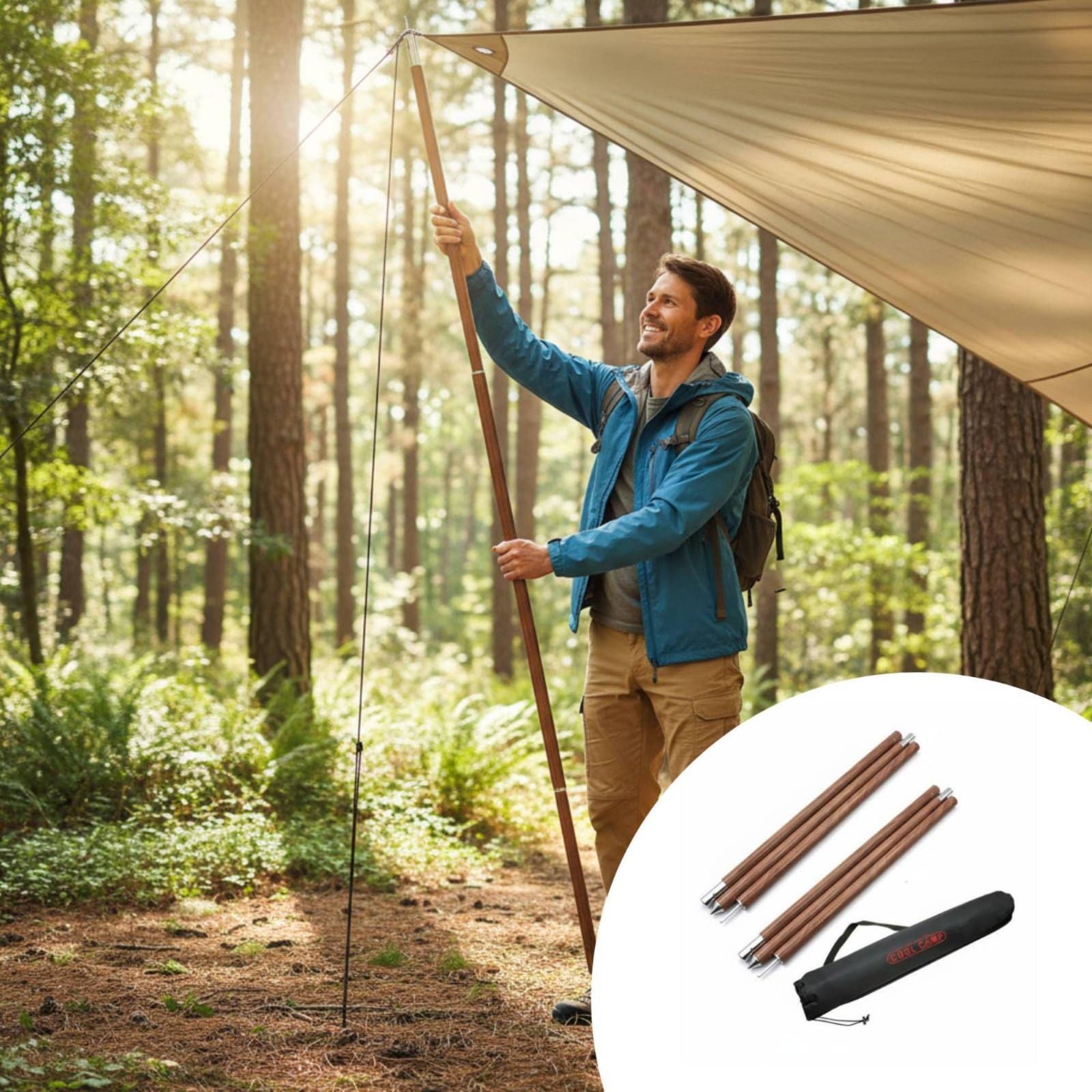 predolo 2 Stück Tarp-Stange leicht Alu-Campingstange wetterfest Aluminium-Zeltstange für Camping-Enthusiast, Camping, Outdoor, Garten