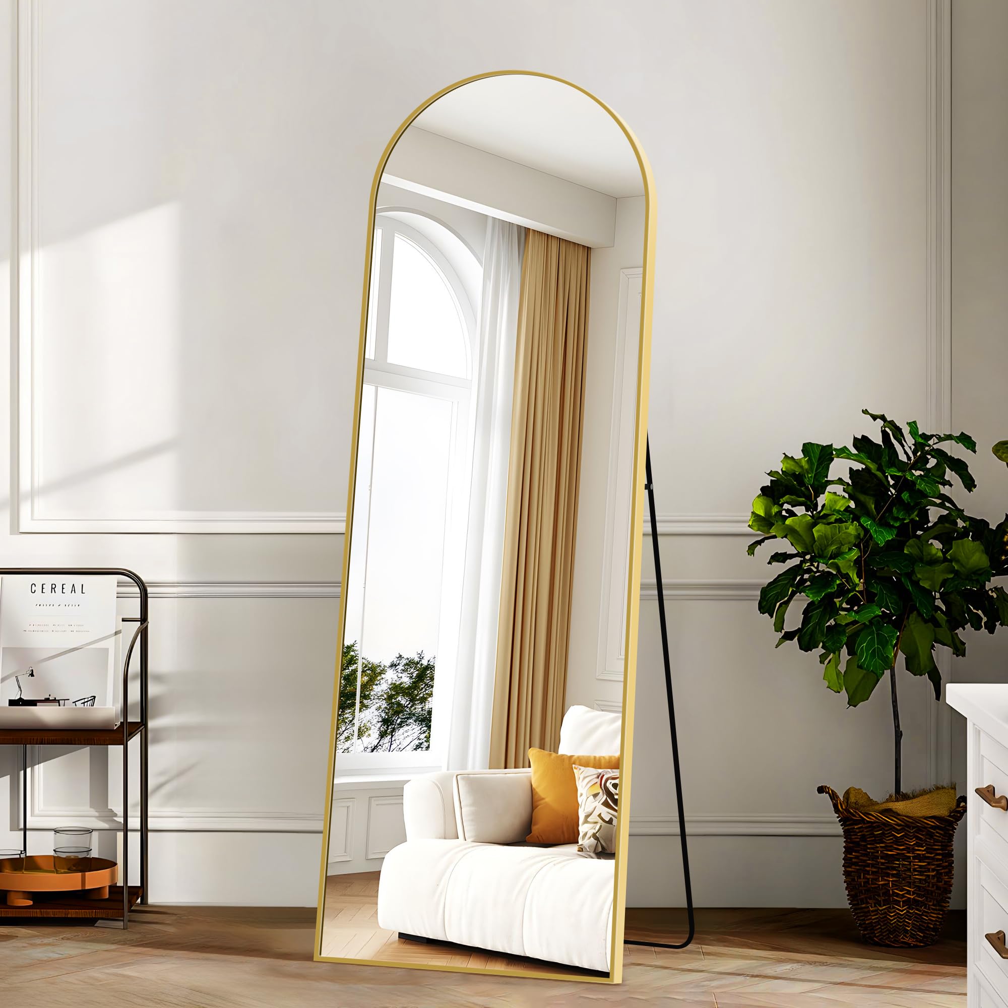KOCUUY ARC Espejo de Cuerpo Entero, 161 x 52 cm Oro Espejo de pie Grande para Colgar, de pie, Apoyado Espejo de Pared Grande con Marco de Metal para SalóN, Dormitorio, Pasillo