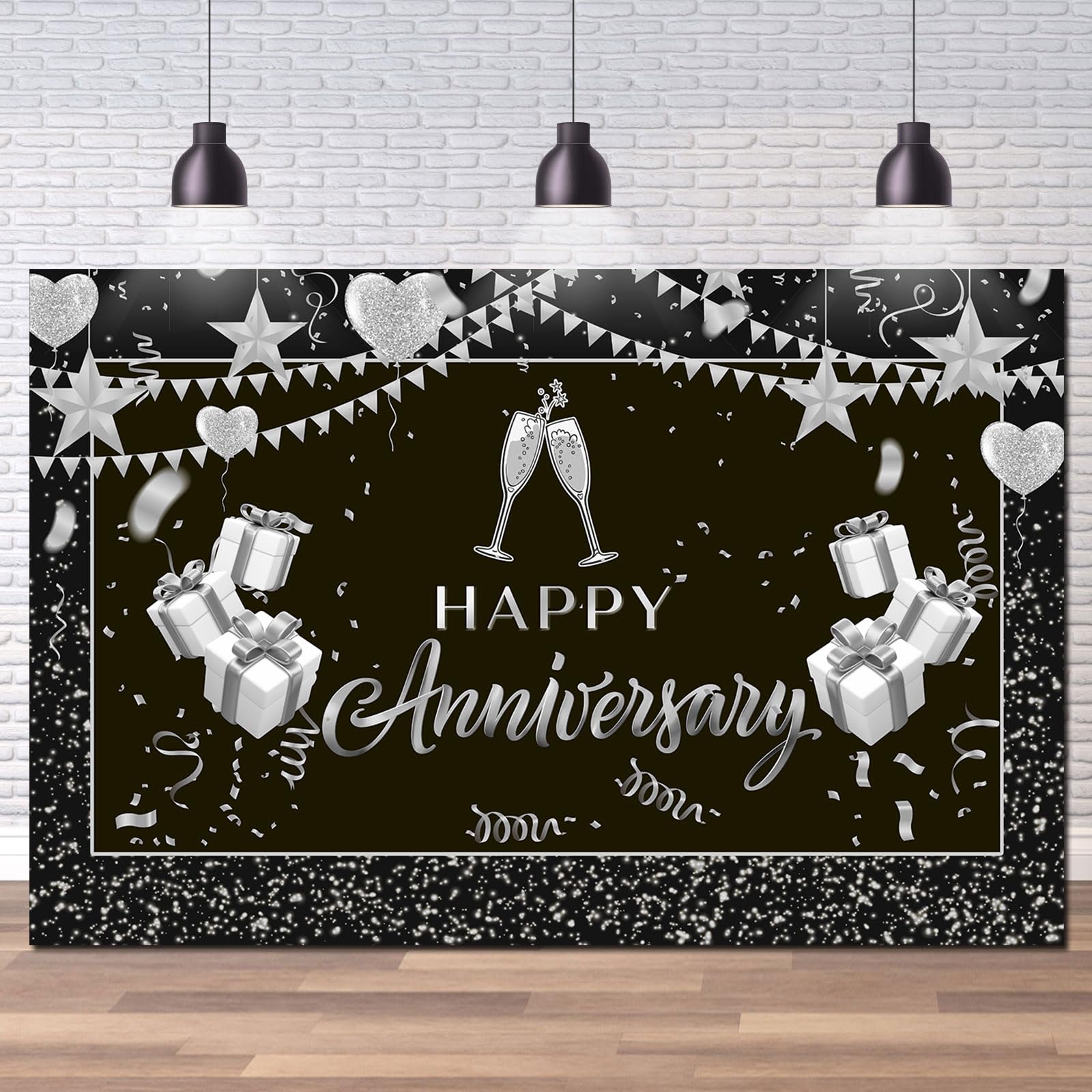 Happy Anniversary Backdrop Wedding Anniversary Banner Poster Sign We Still Do Photo Background Party Decorations Supplies Black and Silver 6x4 ft