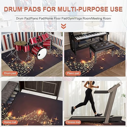 Miniatura 4 de TORIBIO Alfombra de batería de 6 pies x 5 pies, alfombra musical con parte inferior de agarre antideslizante, almohadillas de alfombra