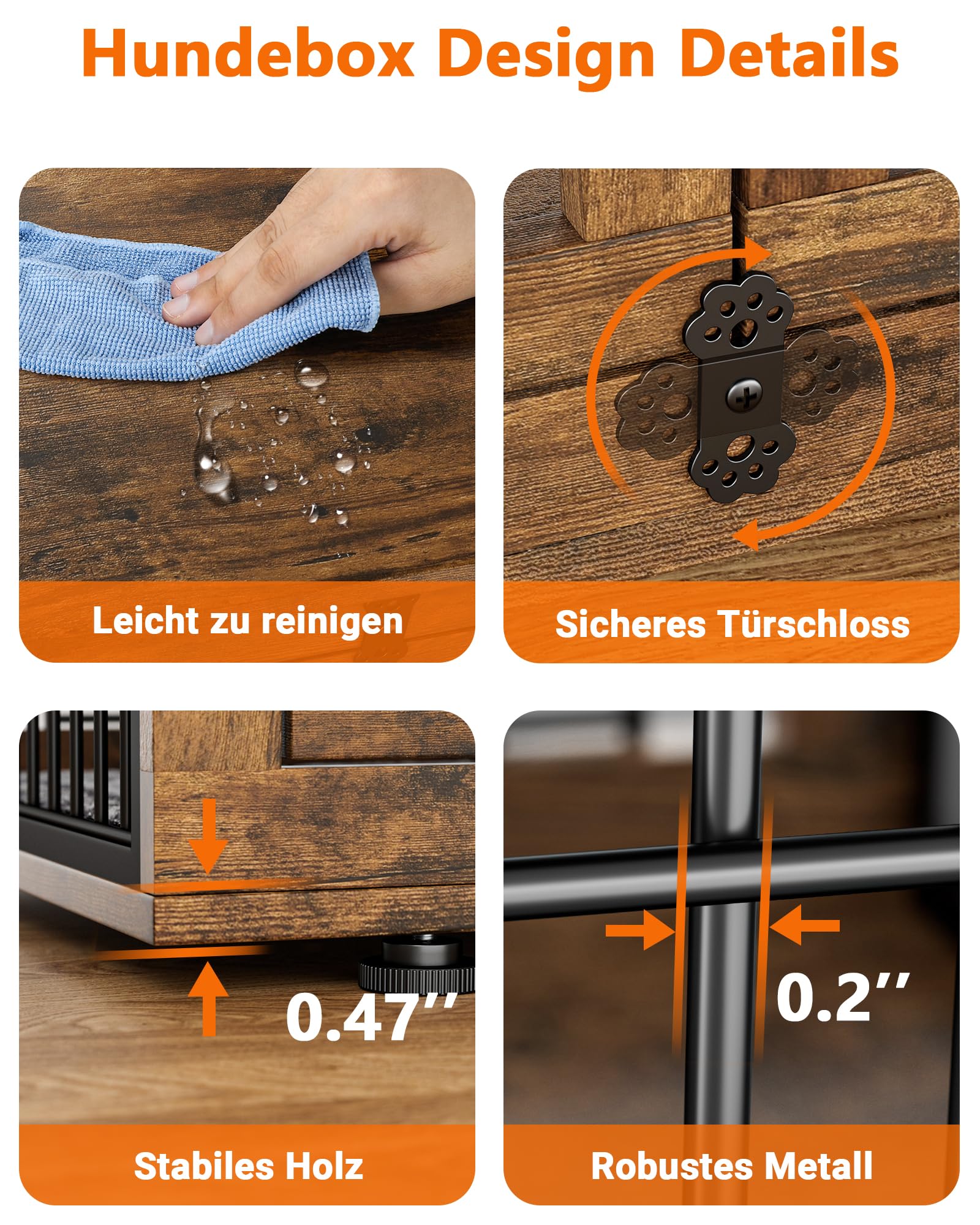 GIKPAL Hundebox für Zuhause mit Kissen, 83cm Hundekäfig Möbel für Drinnen mit Doppeltüren und Rädern, Moderne-Hundebox Holz für Klein, Mittlere Hunde bis zu 45 lb, 83x56x64cm, Rustikales Braun