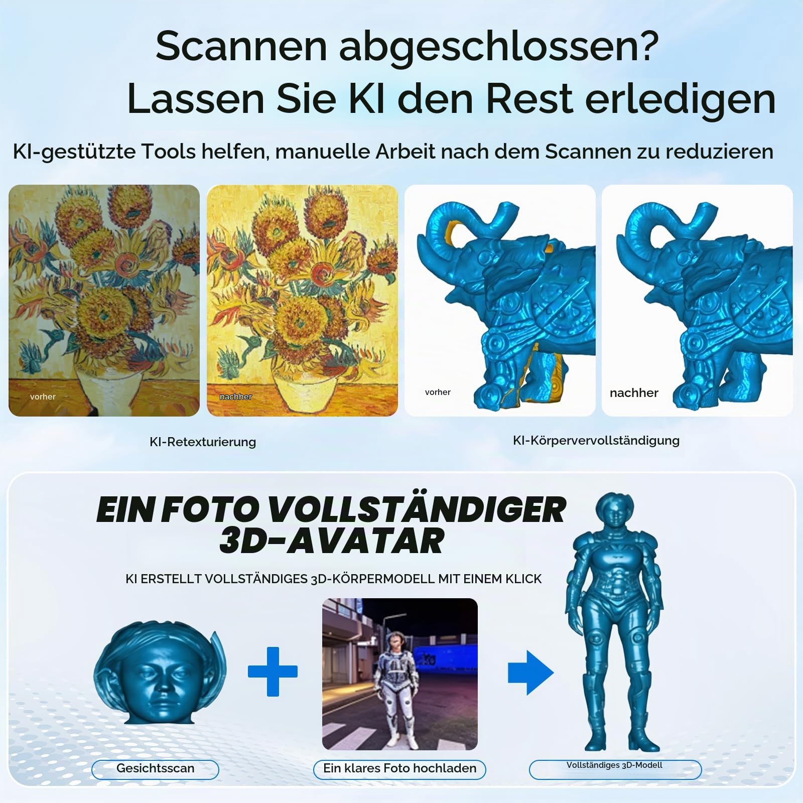 Creality Pika 3D-Scanner, Tragbarer Kabelloser mit 0.03mm Genauigkeit