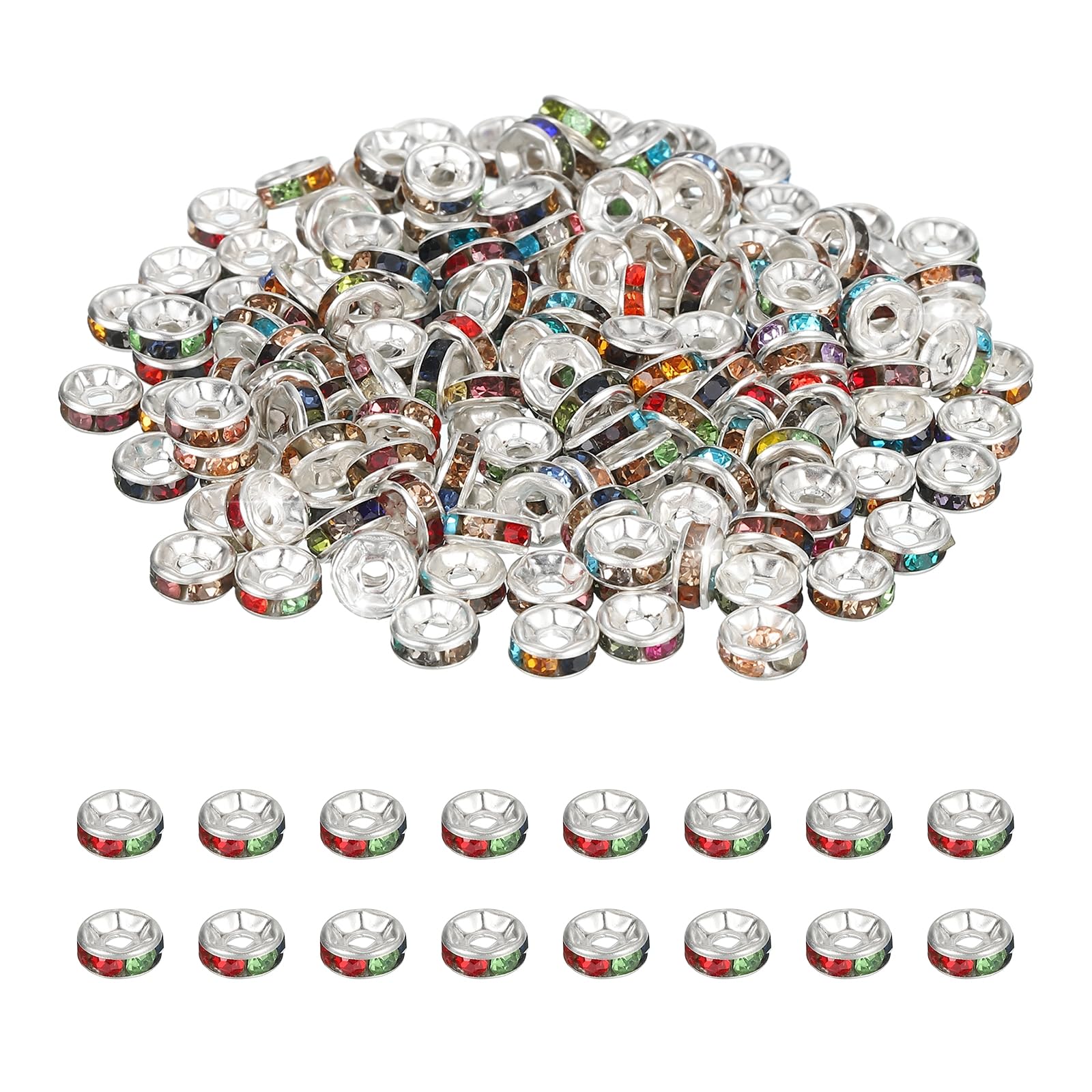 PATIKIL 6mm Rondelle Spacer Bead, 200 Pcs Crystal Rhinestone Loose Bead Spacers for Jewelry Making, DIY Bracelets, Necklace, Silver/Colored