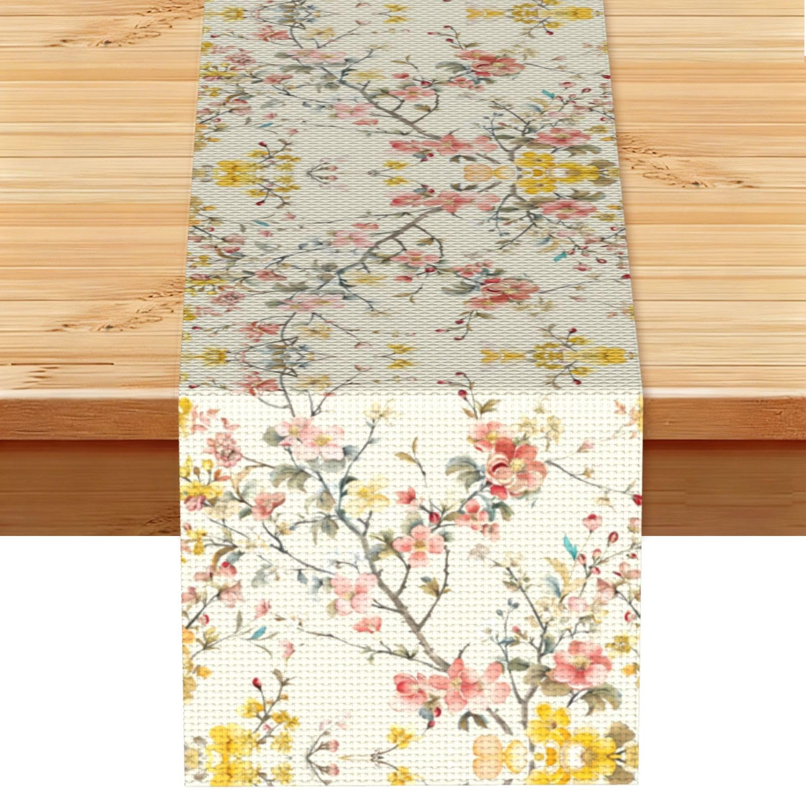 Delicate Linen Pink Blossom Printed Table Runner 13 x 72, Wrinkle Resistant Decor for Dining Table Coffee Table Fireplace
