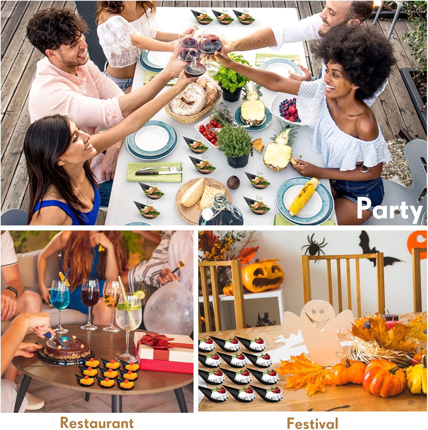 Foaincore 500 Pcs 4 Inch Appetizer Spoons Tear Drop Mini Appetizer Plates Plastic Catering Supplies Disposable Tasting Spoons Asian for Desserts Sauces Sushi Ice Cream Sample Serving Party (Black)