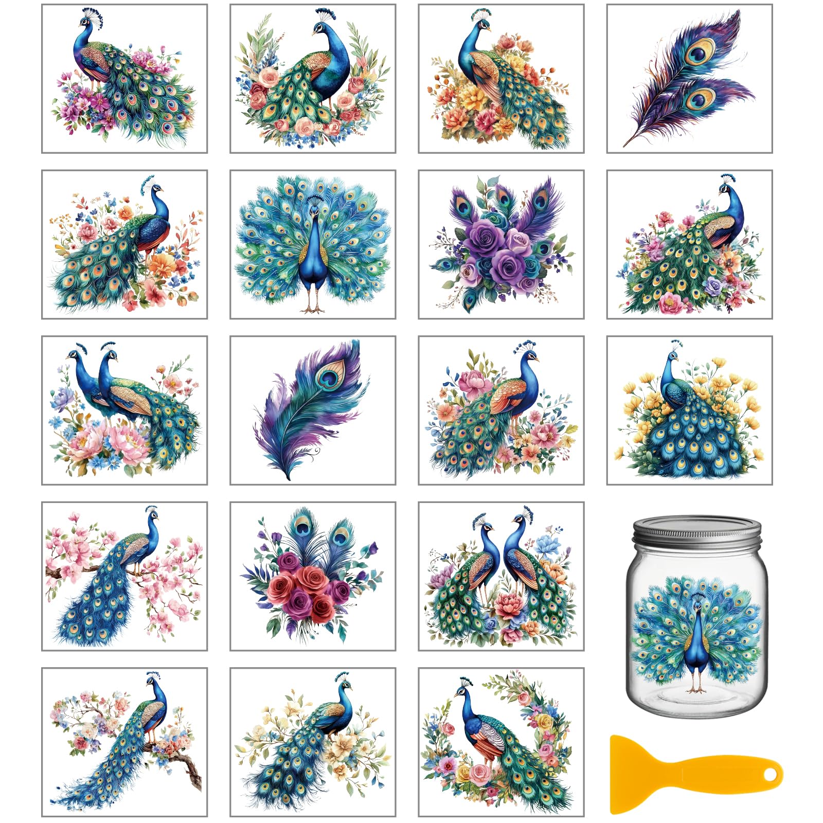 GLOBLELAND 18 Feuilles De Autocollants De Transfert Amusantes D'Oiseaux 3.9x3.6 Pouces Autocollants De Vase Colorés D'Animaux Transfert à Frotter Pour La Maison Pour Meubles Vase Art En Verre