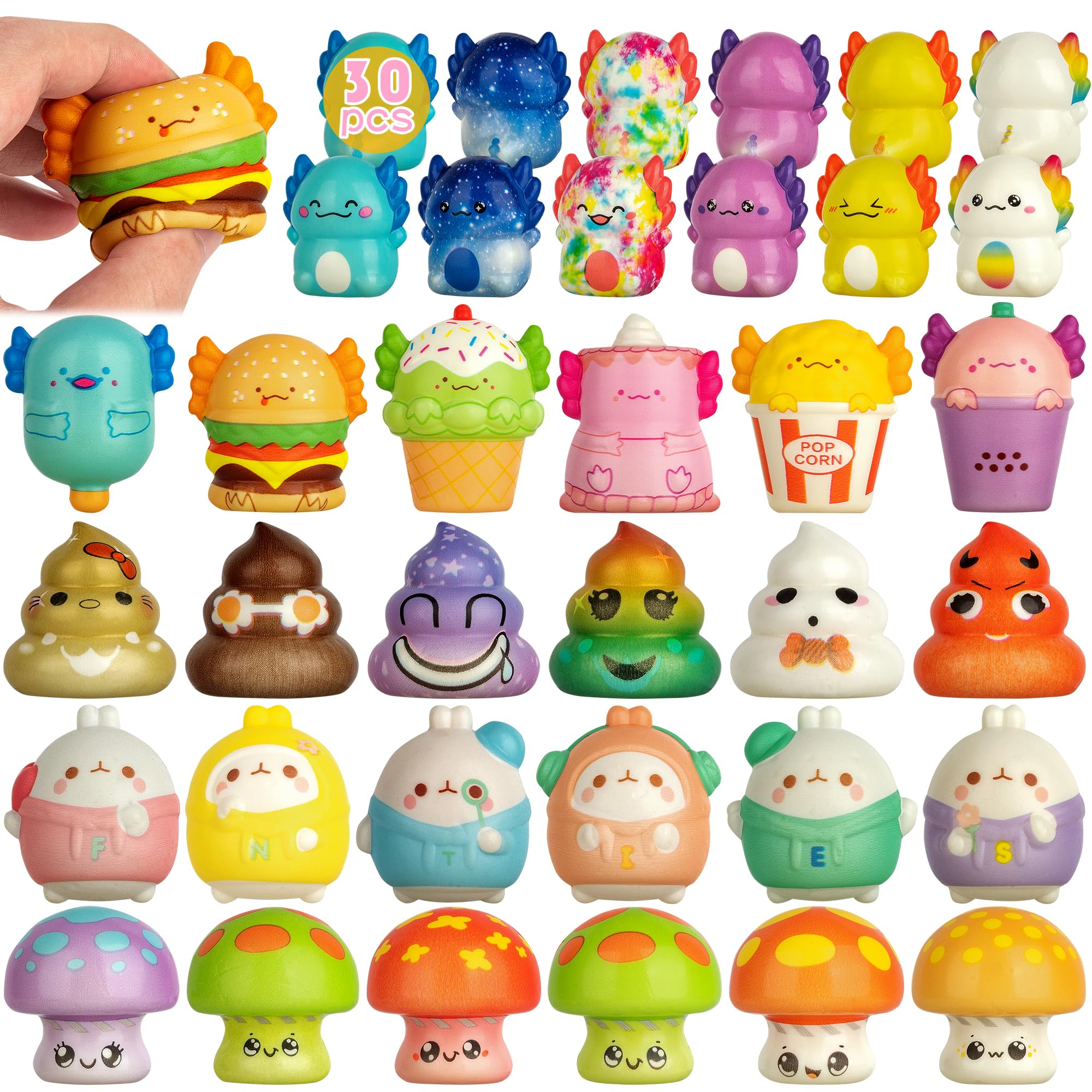 yuechen 30 Squishy Antistress Gadget Compleanno Bambini,Animali Kawaii Squishy | Regalini Fine Festa Compleanno | Gadget Compleanno Bambina e Bambino | Rimbalzo Lento Alleviare Stress - 2