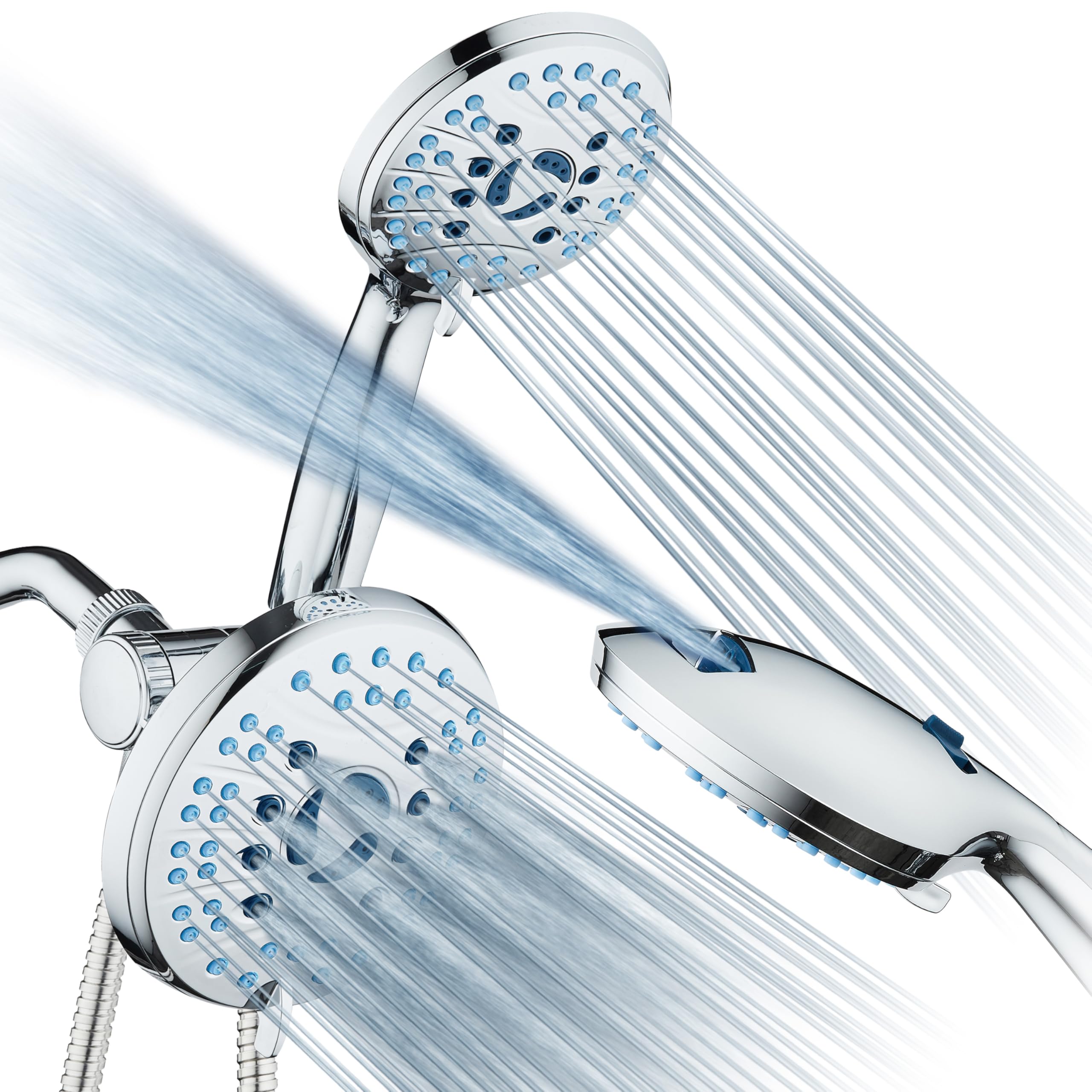Hotel Spa AquaCare As-Seen-On-TV High Pressure Handheld & Rain 50-mode 3-way Shower Head Combo with Anti-clog Jets, 2-mode Tub & Pet Power Wash, Extra Wall Bracket, 6 ft. Hose, All Chrome Finish