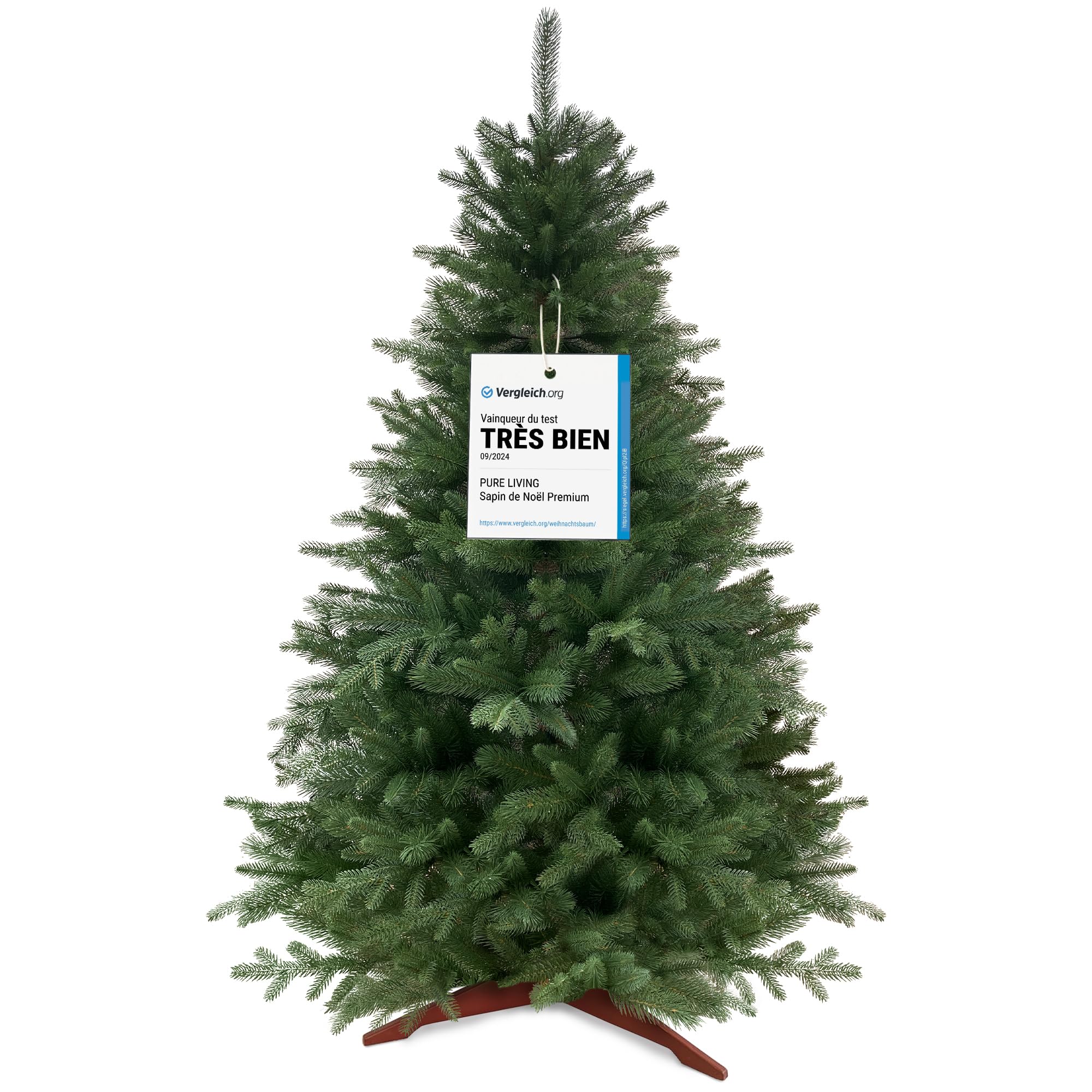 Sapin de Noël Artificiel 180 cm 100% PE - Gagnant du Test - Branches moulées réalistes, fourni avec Support en Bois et Sac de Rangement – Pure Living