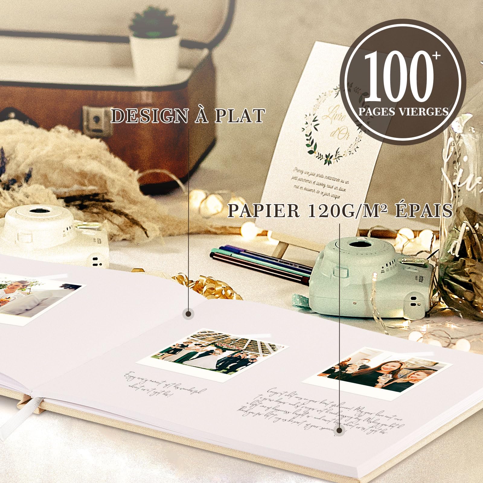 Livre d'or Mariage 2026 en Lin 108 Pages Vierges Crème