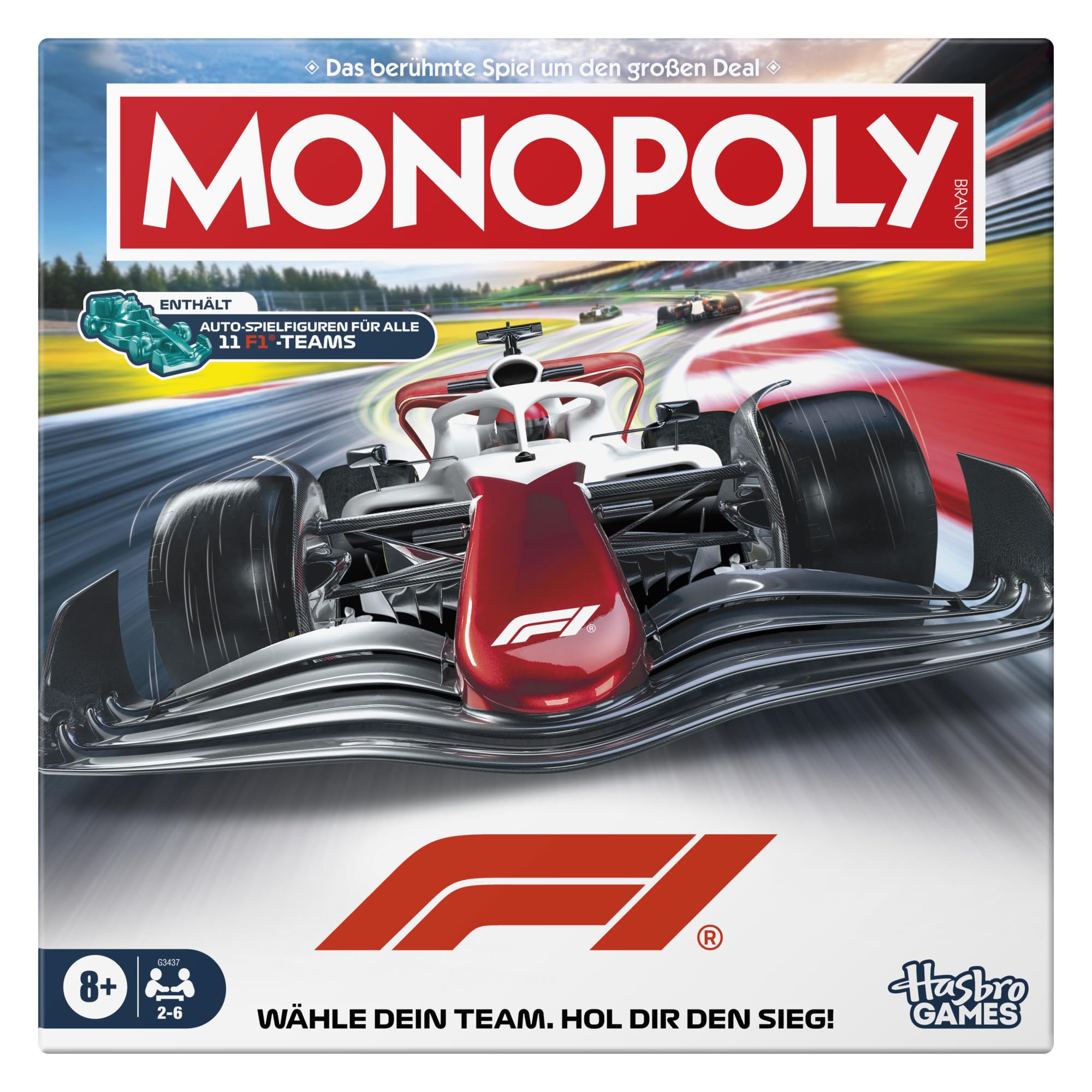 Monopoly F1 Edition Brettspiel | offiziell Lizenziertes Formula 1 Spiel | Familienspiel für Kinder, Jugendliche und Erwachsene | 2 — 6 Spieler | 45 Min. | ab 8 Jahren