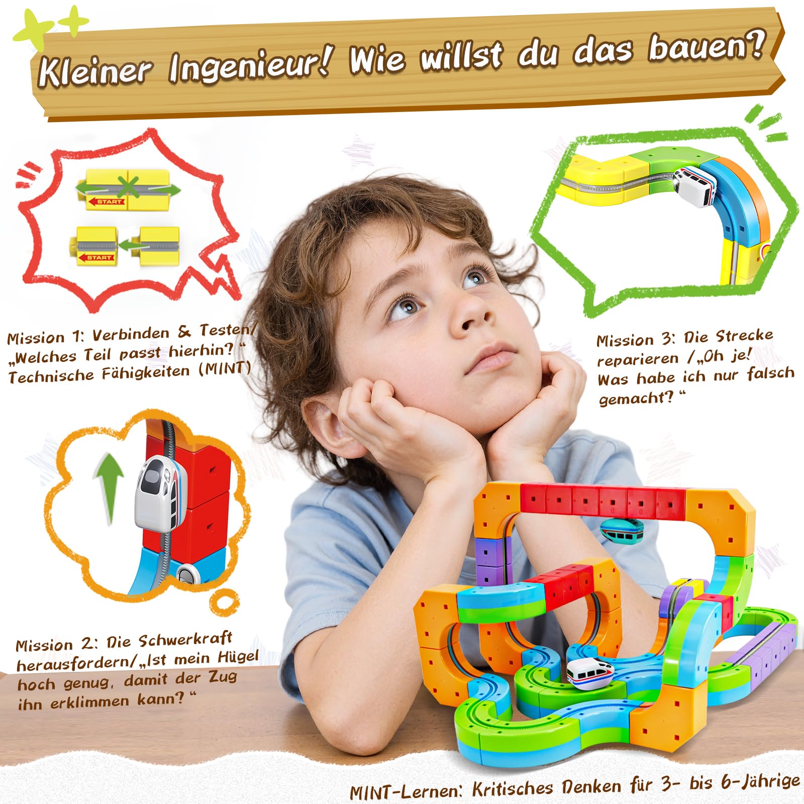 Cubix 3D Zug Set - Cube Track elektrische Kindereisenbahn mit Magic Rail System, STEM Spielzeugzug für Kinder ab 3 Jahren (Anti-Gravitation Design) (Edición Definitiva (88 piezas / 66 pistas))