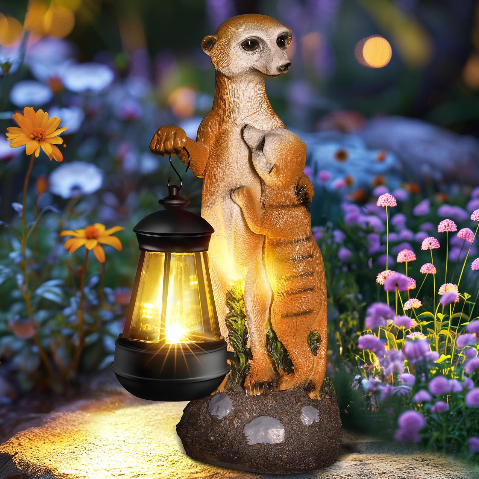 Linkax Valentines Day Gifts for Her Wife Mom, Meerkat Statues Solar Lights Outdoor Garden Decor for Outside Yard Patio Balcony Porch Home, Christmas Birthday Gardening Gifts for Women Mom Grandma