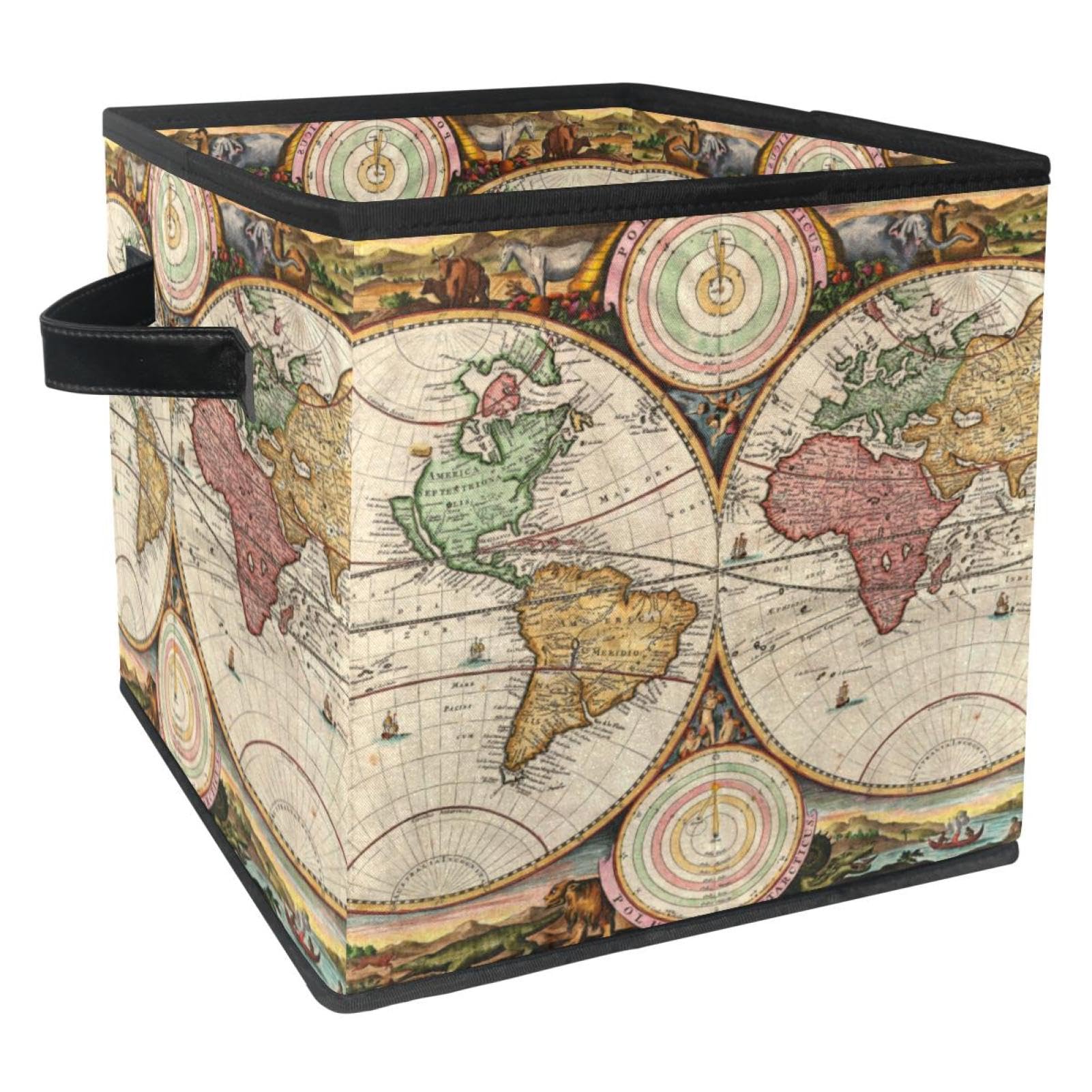 Boîte de rangement pliable motif carte du monde en tissu cube pour placard
