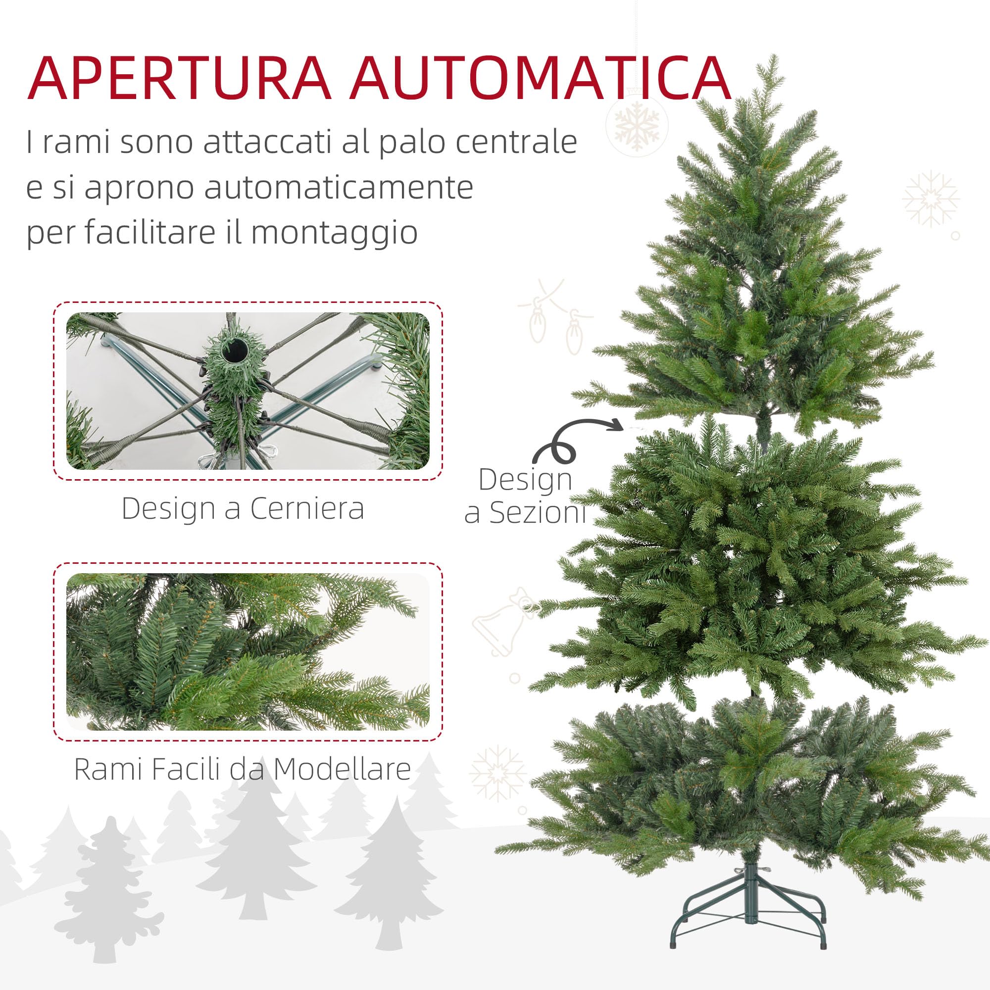 HOMCOM Albero di Natale 210 cm Artificiale in Plastica Ø135x210 cm Verde