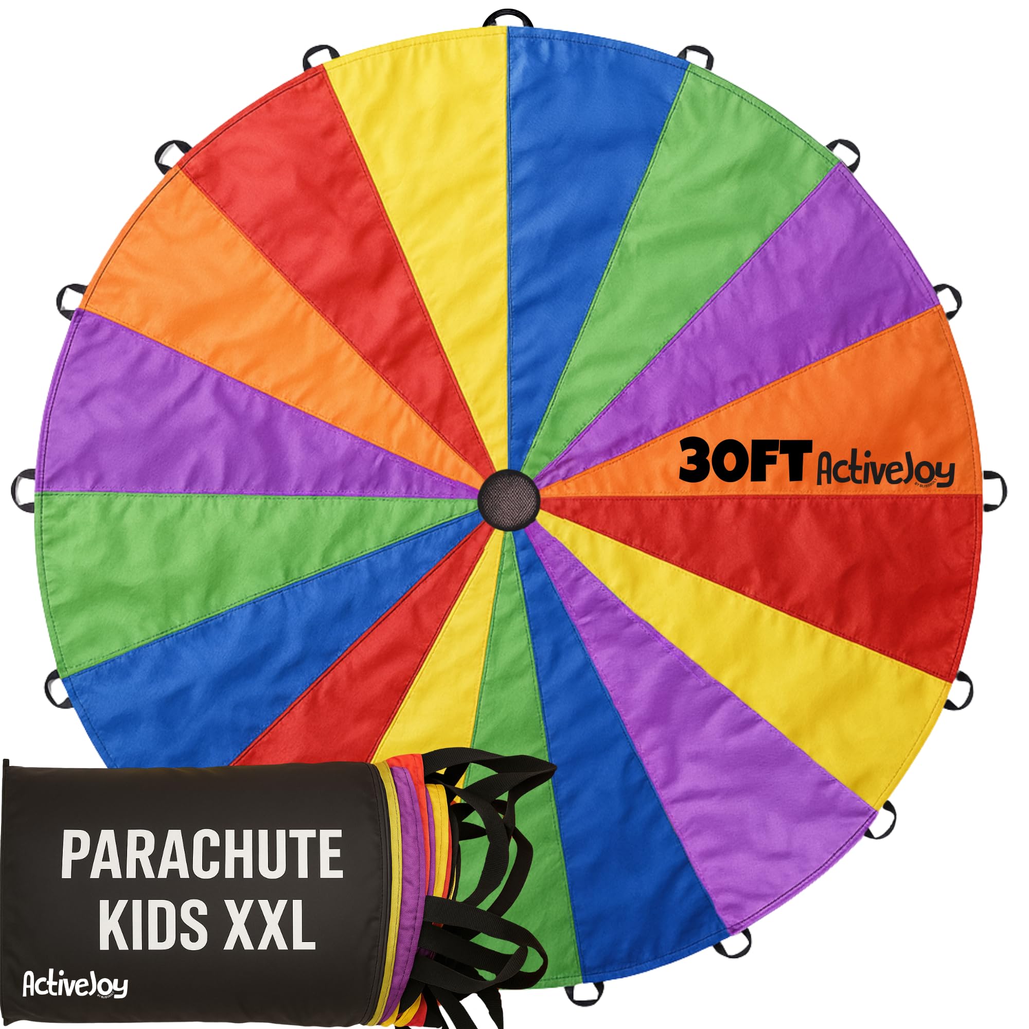 Activejoy - Parachute for Kids - 8ft /12ft / 16ft / 20ft / 24 ft / 30ft - Rainbow Parachute Toy with Handles - Great for Gym Class, Field Day &amp; Outdoor Games