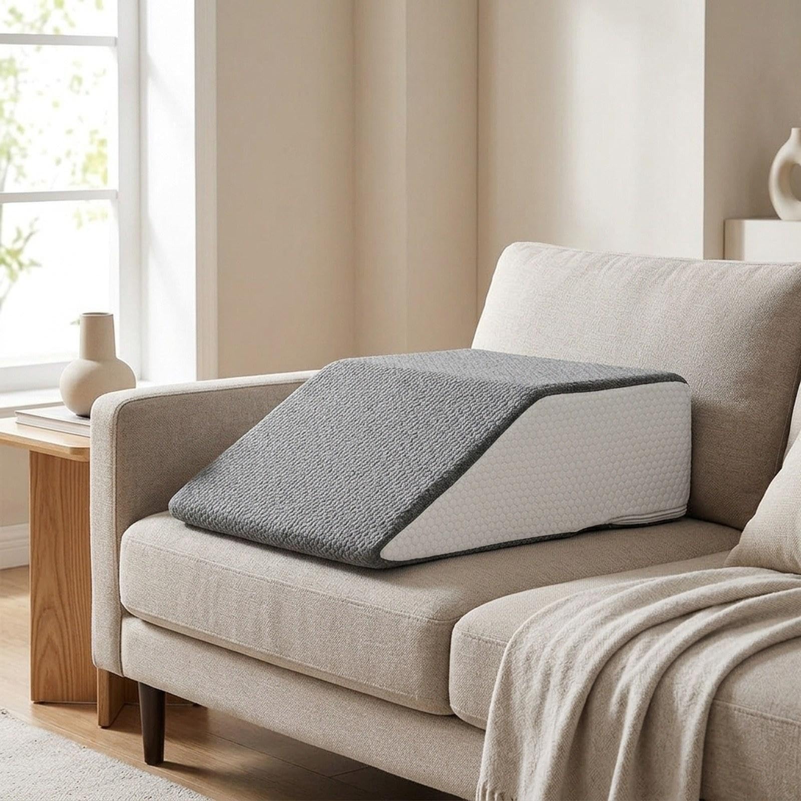 Cojín de cuña para piernas para soporte de rodilla, diseño ergonómico, espuma de poliéster ideal para dormir, leer, relajarse en la cama