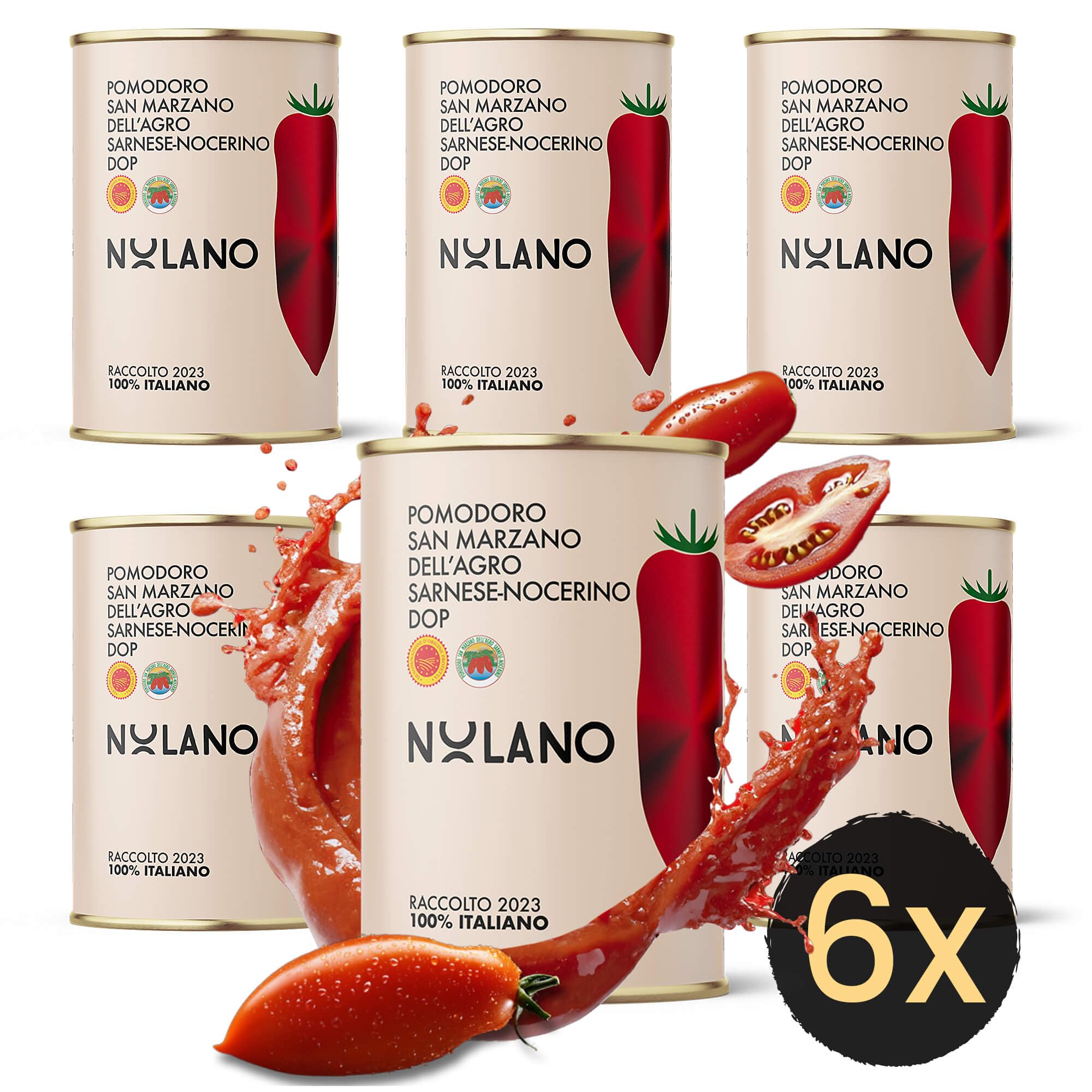 DELICRET - 6x 400g NOLANO San Marzano Tomaten DOP | ganz & geschält | Pizzatomaten & + NEAPOLITANISCHE PIZZA REZEPTE (6x 400g)