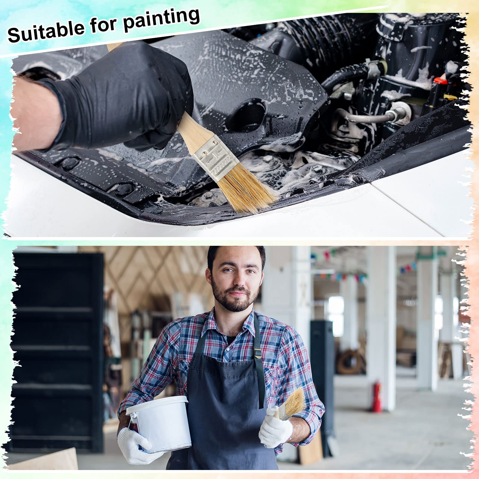 Nuogo 250 pinceles de pintura de virutas de 2,5 cm, multiuso, pinceles de pintura a granel, cepillo de cerdas para el hogar con mango de madera para pintar y teñir