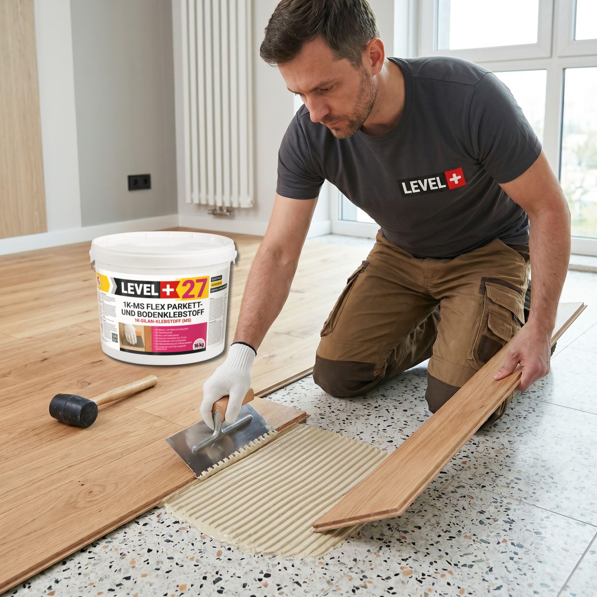 LEVEL+27 Colla per parquet Flex Silan, 1K-MS, 7 kg, per parquet, sughero e pavimenti in legno