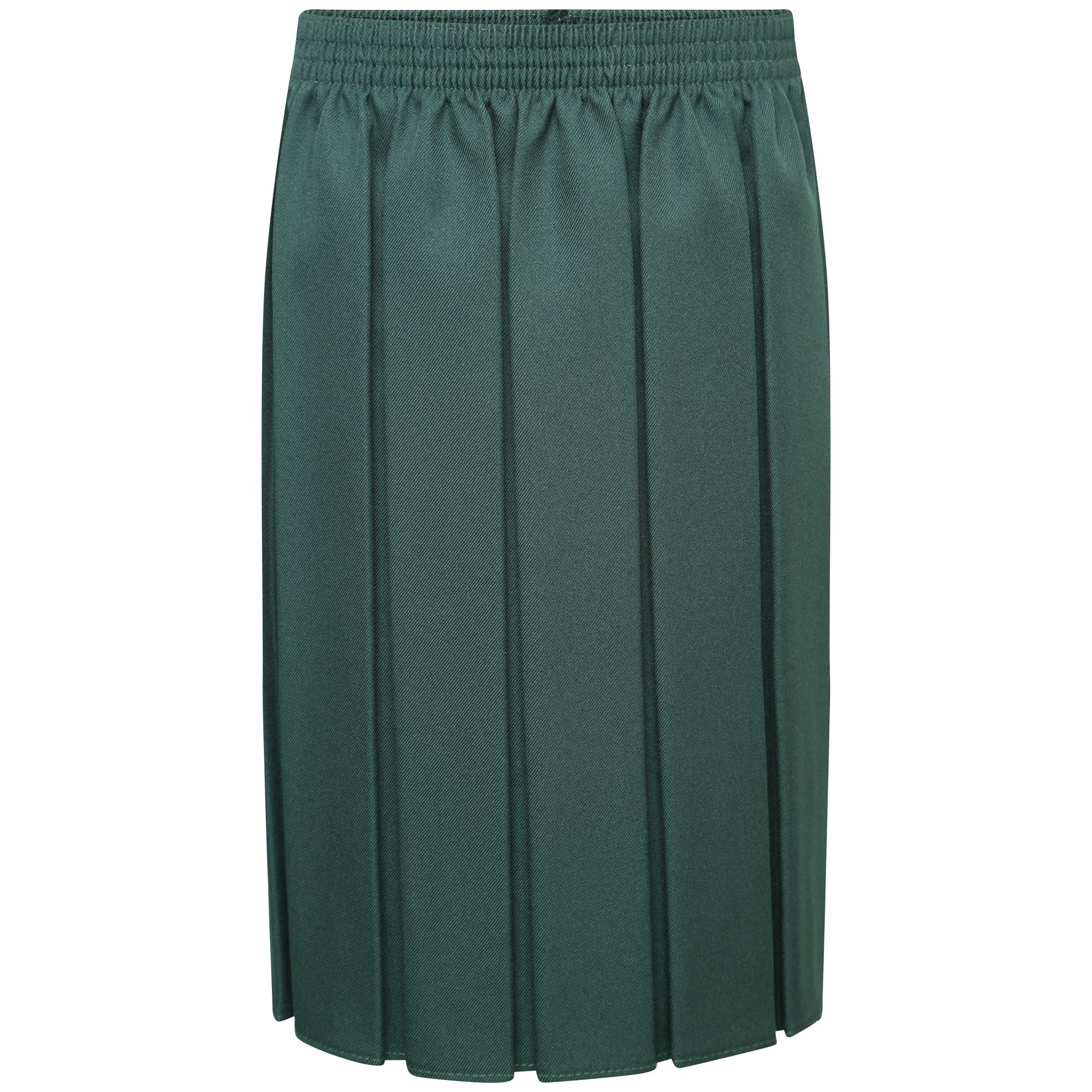 clicktostyles School Uniform Full Box Pleated Skirt Elasticated Waist Knee Length Skirts for Girls (Green, 15-16 Years)