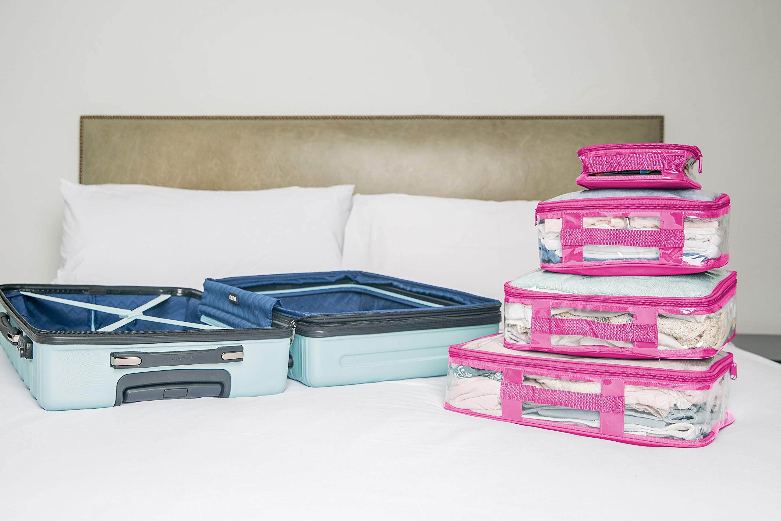 EzPacking Claro Embalaje Conjunto de Cubos de 4/7-10 días de plástico de PVC Ropa/Premium Un tamaño Color de Rosa