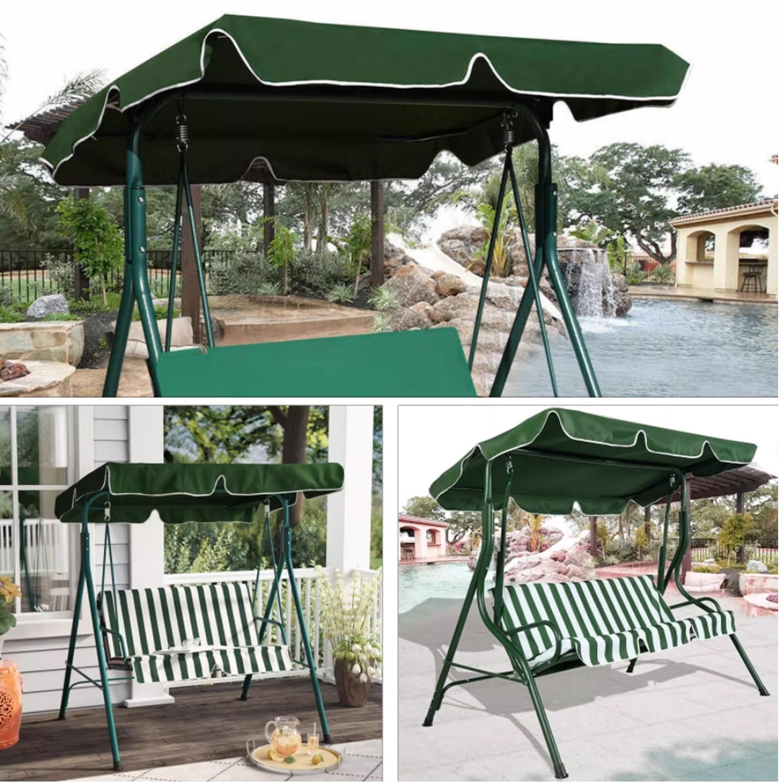 Universale Tetto Del Dondolo Da Giardino Ricambio Copertura Tettuccio Altalena 210D Oxford Impermeabile Protezione UV Copertura Ricambio Altalena 2/3 Posti(K,3-seat 200x120x15cm)