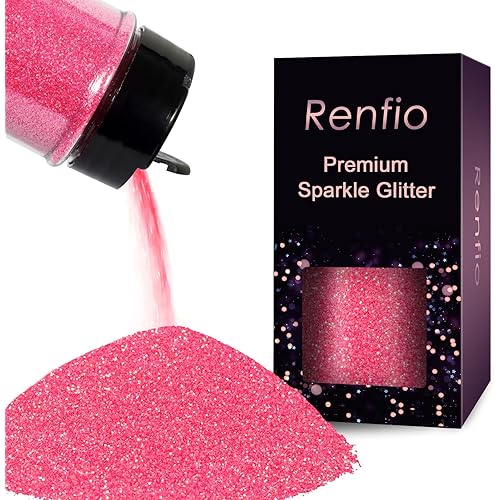 Renfio Iridescent Ultra Fine Glitter Powder Resin Supplies Glitters 1.94 Oz (55g) PET Flake Crafts Sequins 1/128" 0.008" 0.2mm Epoxy Chips Flakes for Tumblers Slime Painting - Magic Rose Pink