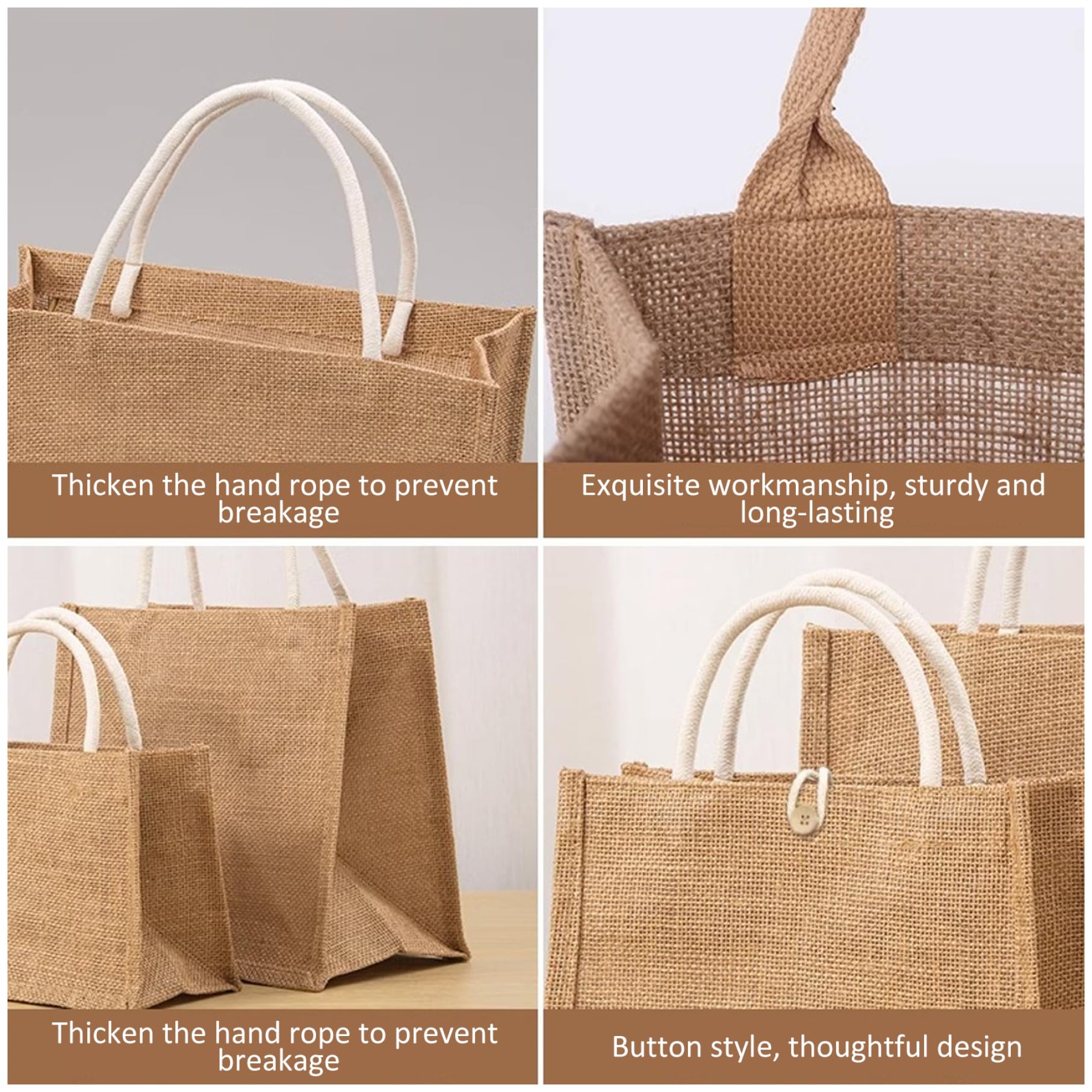 Borsa di tela, Borsa di iuta 6 pezzi 12x15x5, 5 pollici Tela resistente con manico per la spesa, la spesa, il matrimonio, gita