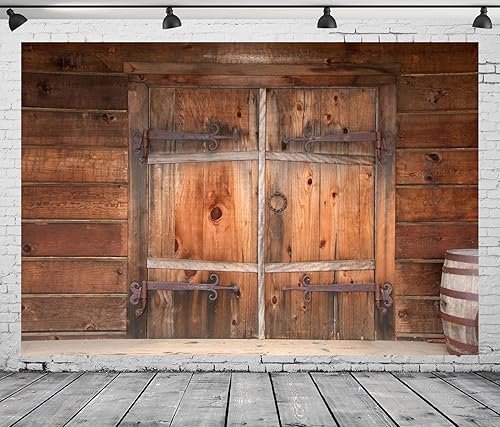Miniatura 4 de Telón de fondo de tela de 15 x 10 pies para puerta delantera, diseño vintage de madera, barril, fotografía, fondo de fotografía temática occidental,