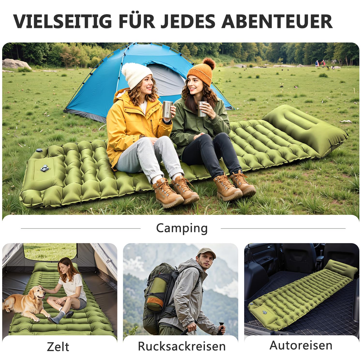 Luftmatratze Camping, Isomatte Camping, isomatte selbstaufblasend | Liegekomfort, Schnellaufblasung, Integrierte Fußpumpe, Platzsparend, Verdickt, Robust, Leicht, Vielseitig-Ideal für Outdoor