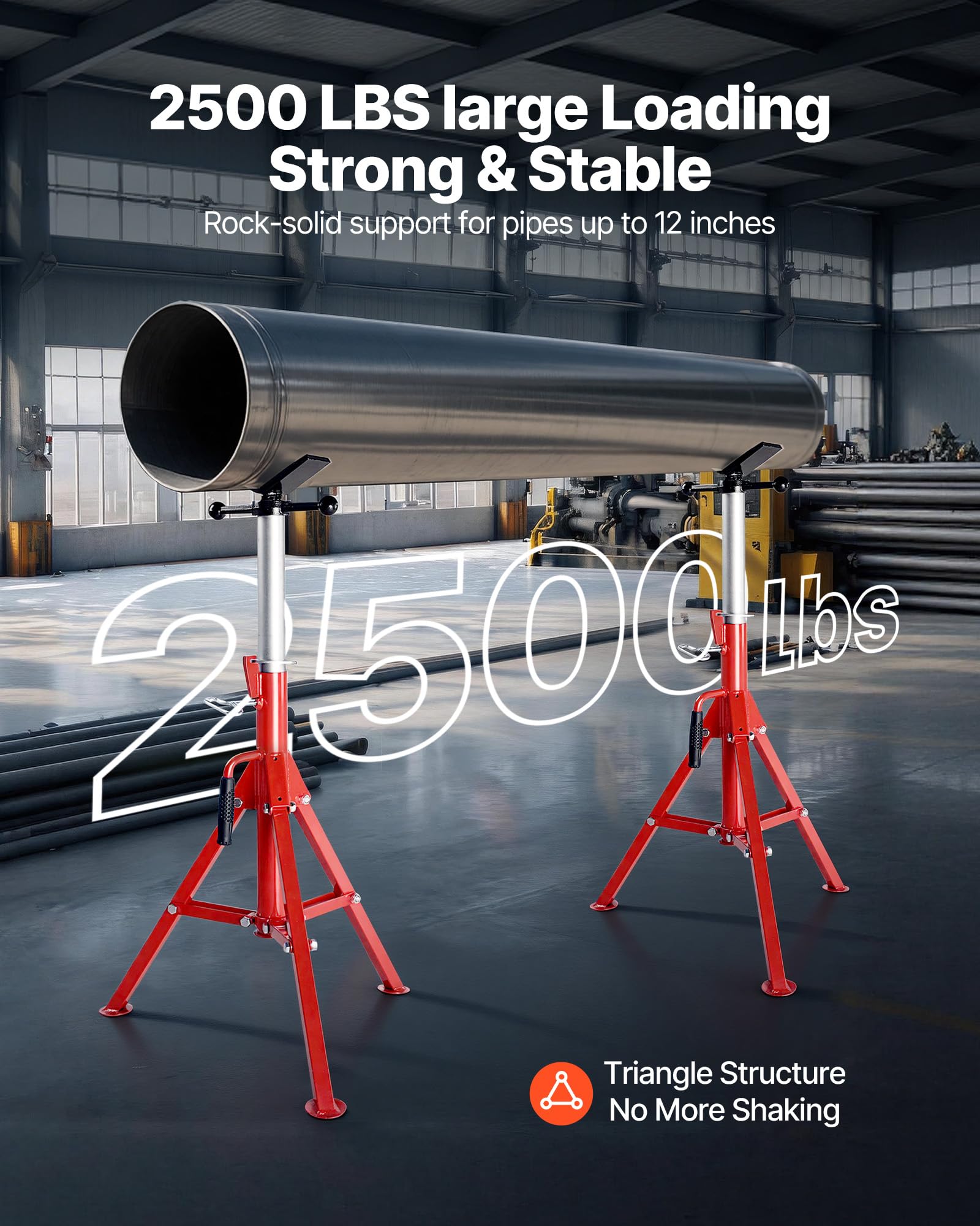 Supporto per Tubo Pieghevole con Testa a V e Trasferimento a Sfera e Gambe Pieghevoli, Cavalletto per Tubi, 4500lbs/2 T, Altezza Regolabile da 28-52 pollice Tipo 1107C