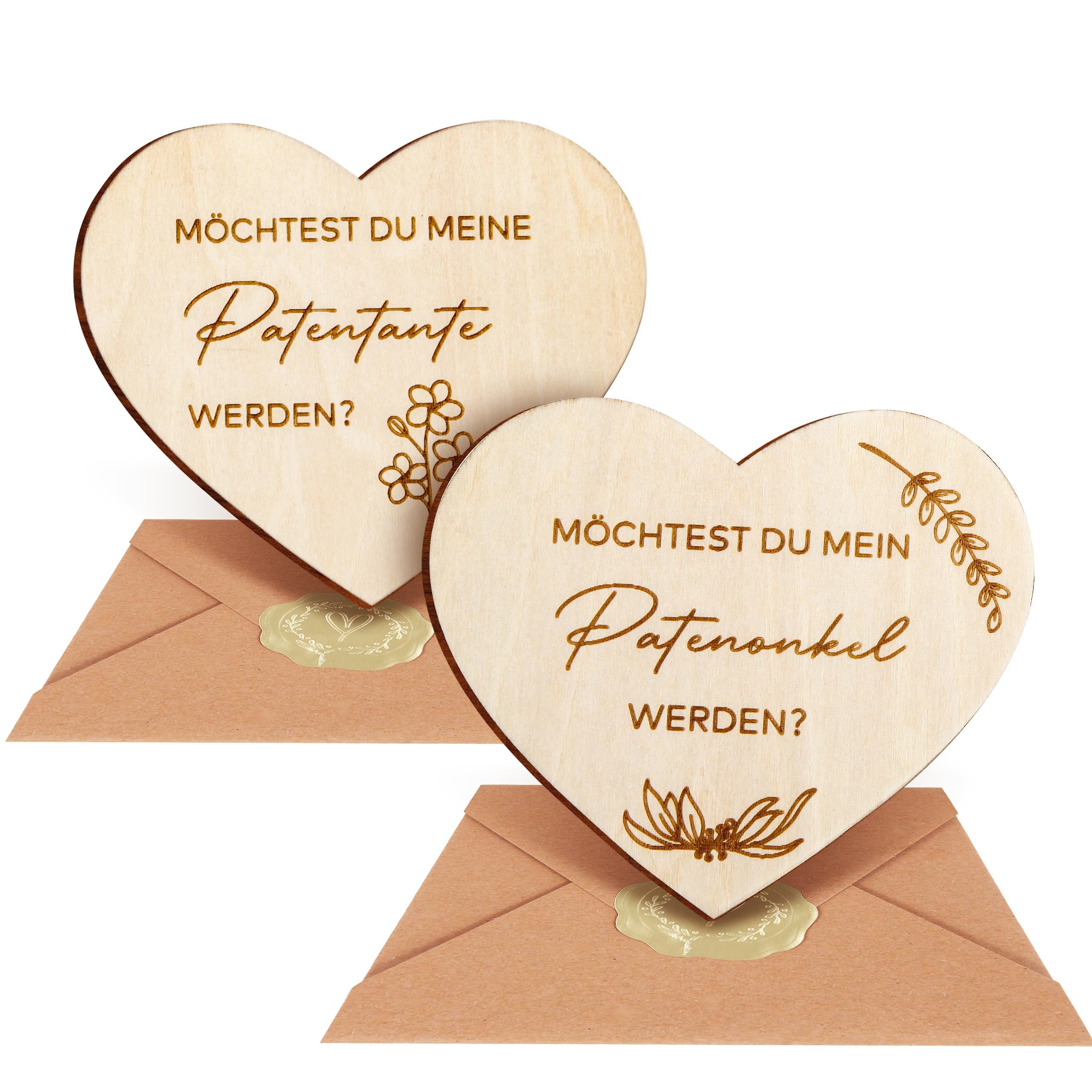Marvelights ¿Quieres ser mi padrino/¿Quieres convertirte en mi madrina, anunciar el embarazo con 2 discos de madera de corazón, sobres sorpresa para anunciar el embarazo?