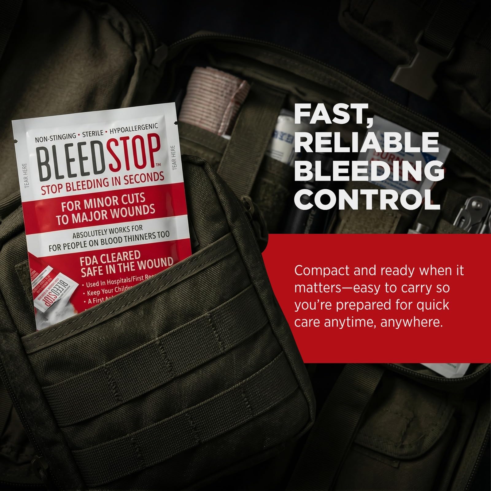 BleedStop™ Polvo de primeros auxilios para coagulación sanguínea, kit de trauma, pacientes con adelgazamiento de la sangre, equipo de seguridad y supervivencia para heridas hemorragias nasales