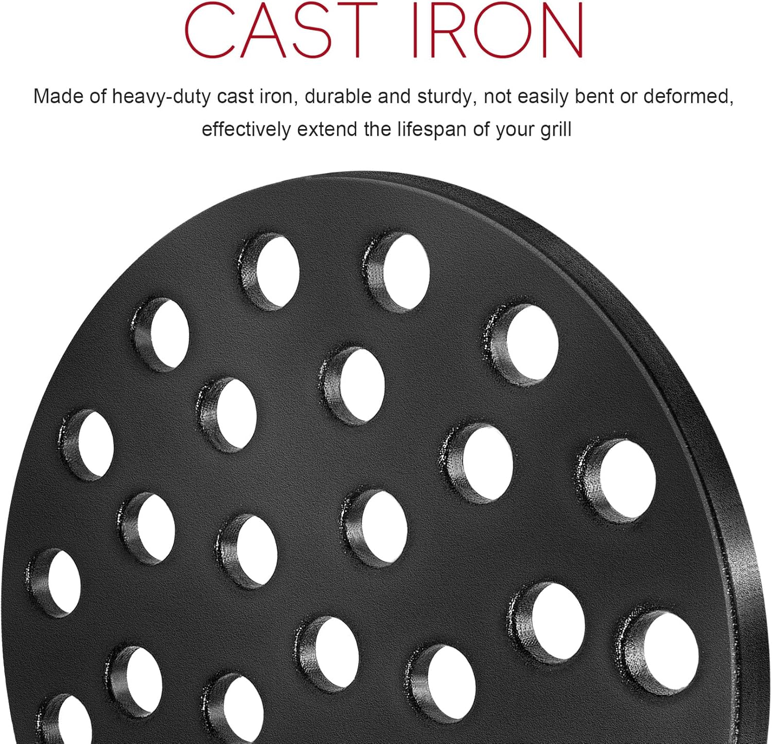 GGC Cast Iron Fire Grate for Kamado Joe Classic, Round High Heat Charcoal Grate for Large Big Green Egg, Replacement Parts for Weber Smokey Joe, 10.5" BBQ Grill Accessories
