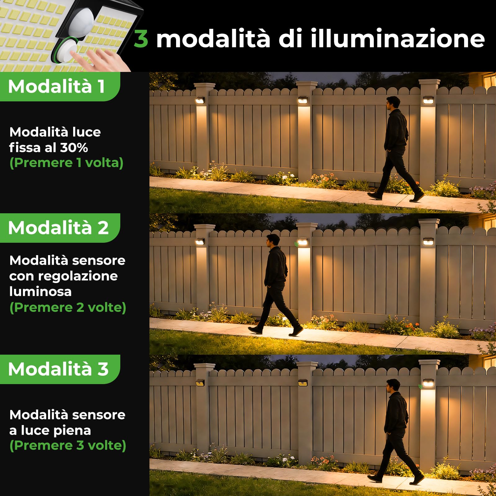 nipify Luz Solar Exterior[10 Paquete/3Modos],Focos Led Exterior Solar Con Sensor de Movimiento, IP65 Impermeable Lampara LED Solar, Luces Solar Exterior para Jardín, Caminos, Patio，Blanco Cálido