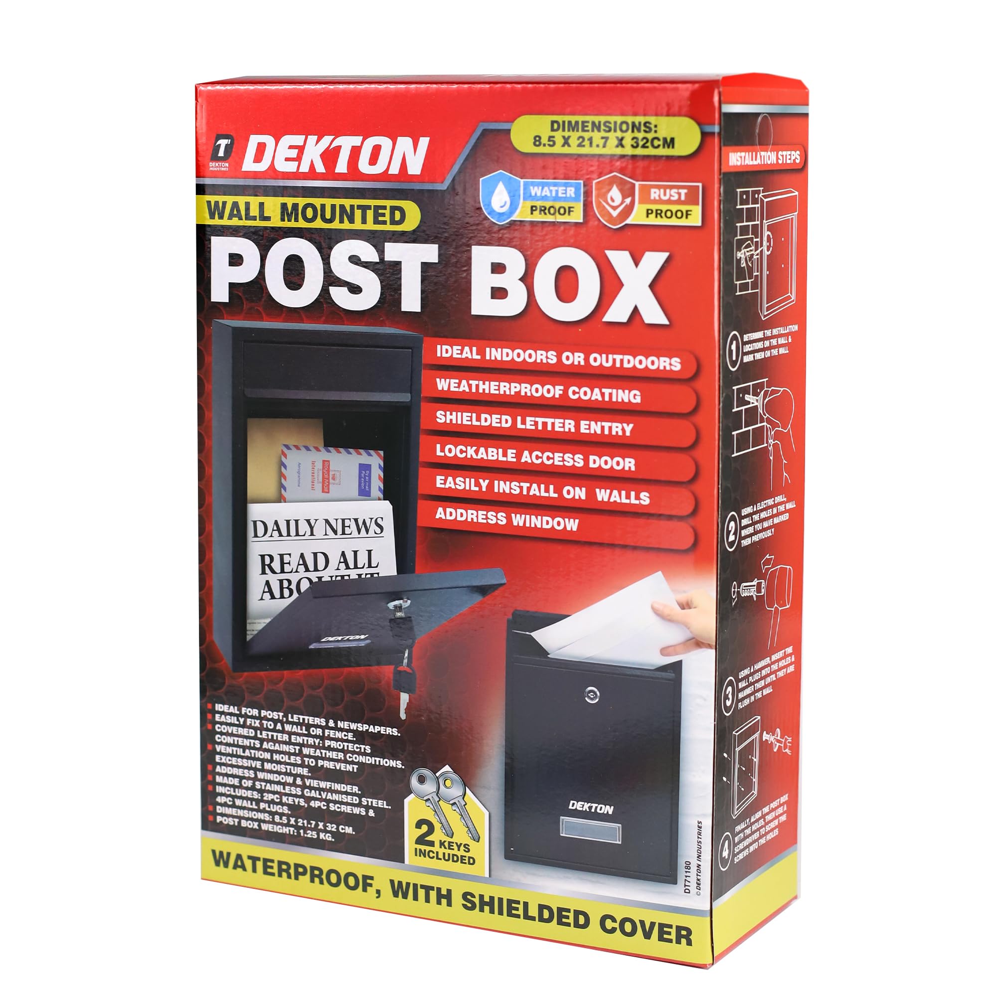 Dekton Post Box | Secure Outdoor Mailbox with Lockable Slot & Weatherproof Design | Durable Steel Construction | Wall-Mounted Letterbox for Home or Office | Easy Installation | Large Capacity